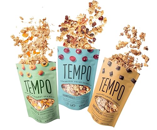 TEMPO GRANOLA Organic Granola Clusters Vareity Pack (chocolate oscuro, arándano y albaricoque) Sin gluten, alto en proteĂnas, bajo azĂşcar, bajo en TEMPO GRANOLA Organic Granola Clusters Vareity Pack (chocolate oscuro, arándano y albaricoque) Sin gluten, alto en proteĂnas, bajo azĂşcar, bajo en