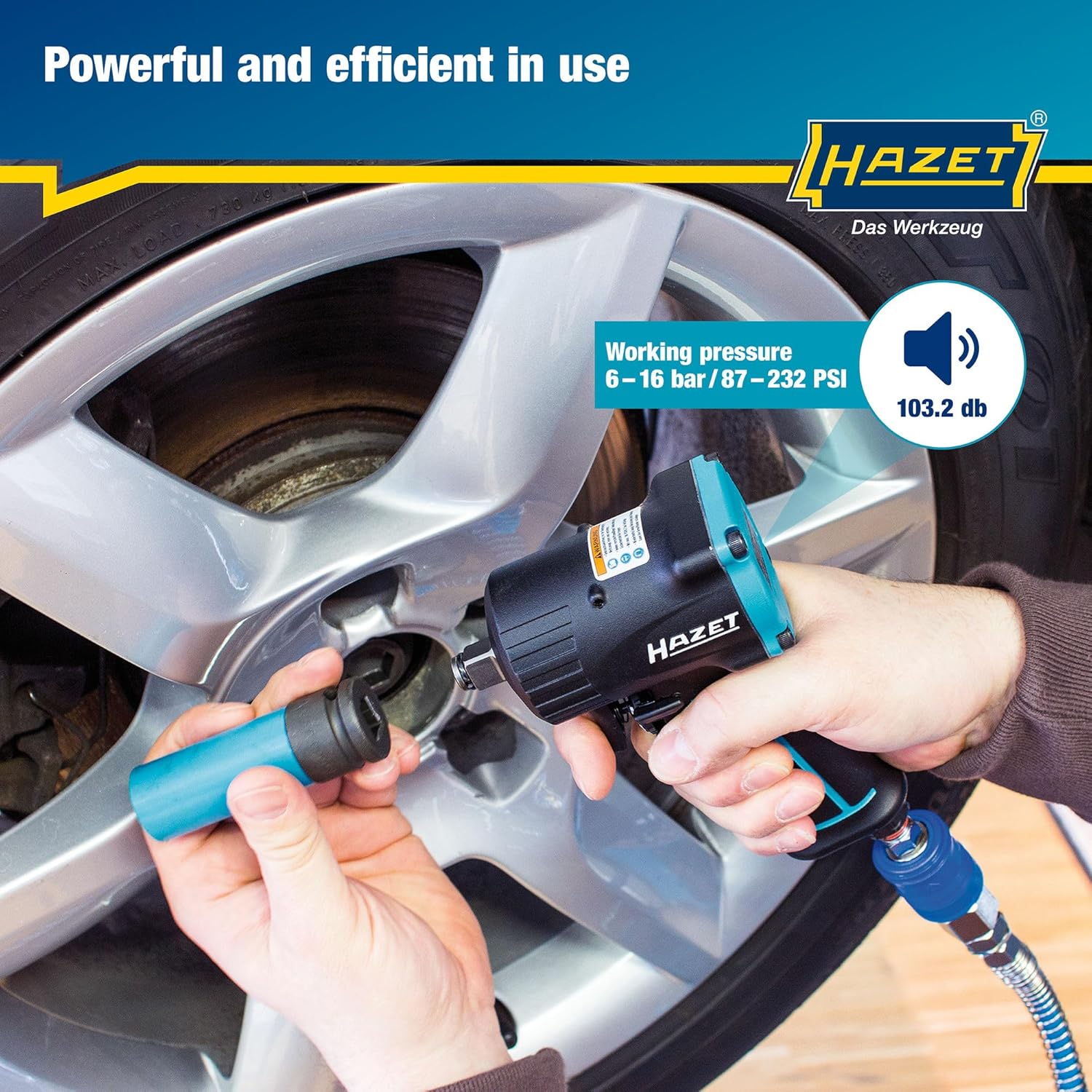 HAZET Pneumatic Impact Wrench 9012M-1 I Extra Short 3.15 Inches, Max. Release Torque: 885ft-Lbs, Square 0.49 Inches (1/2 Inch), Operating Pressure: 90 psi I Compact Design