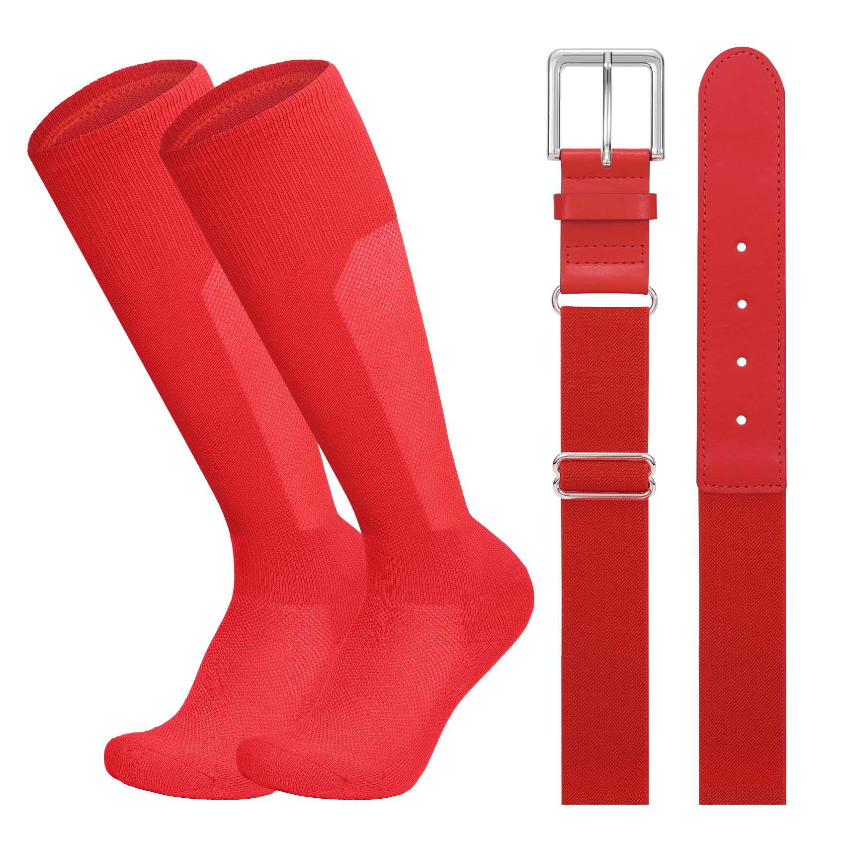LEACOOLKEY Baseball Belt and Socks Combo Set Breathable Softball Socks and Elastic Belt for Youth Adult