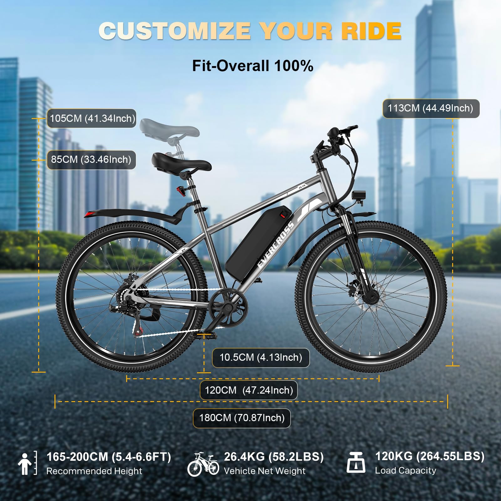 EVERCROSS EK15 E-Bike für Erwachsene, 27,5'' Elektrofahrräder - App, 250W Motor, 36V 13Ah Akku, 15/20/25 KM/H, 7 Gang Getriebe, urbanes Elektrofahrrad Mountainbike für Unisex