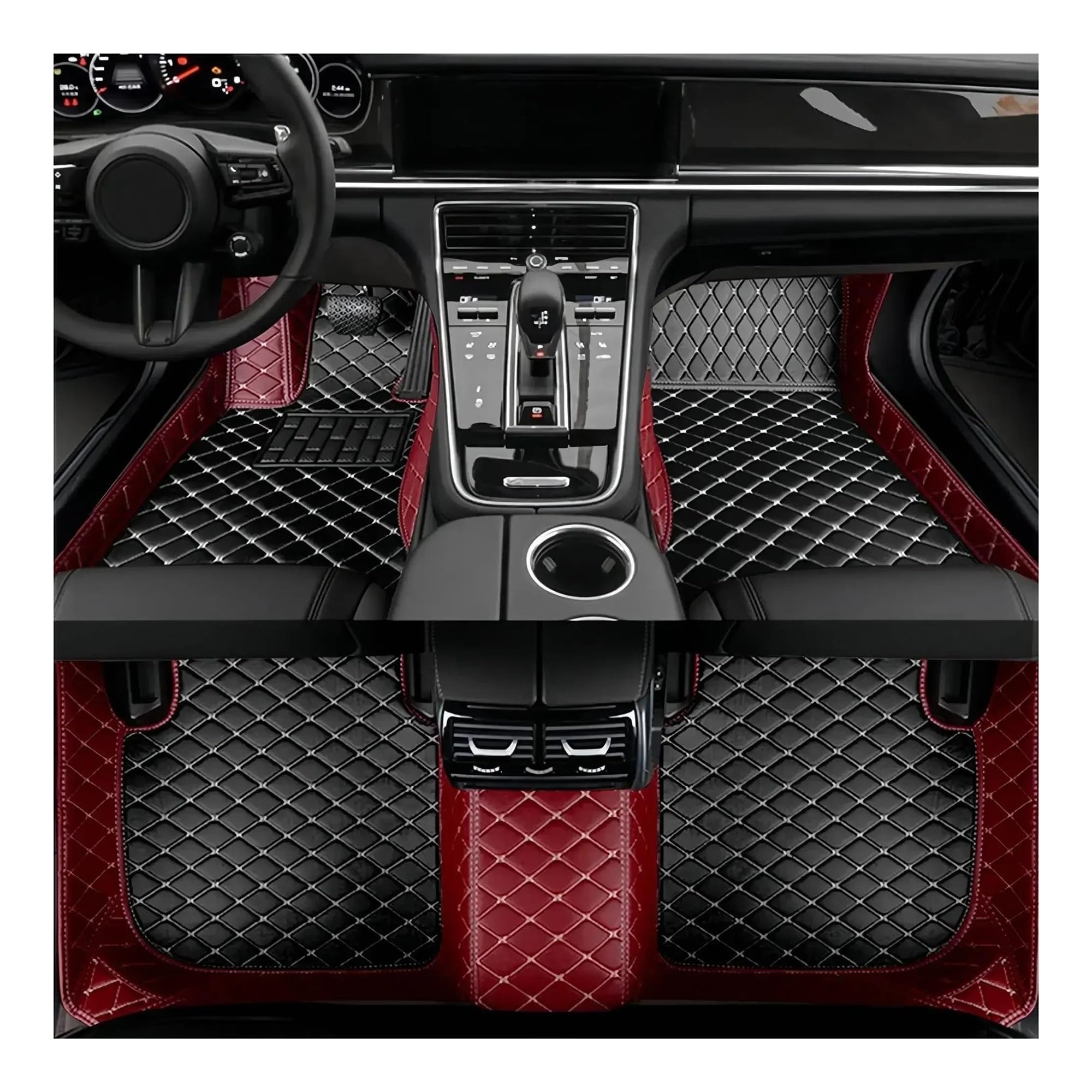 Auto Fussmatten Für Jeep Für Liberty Für Cherokee KJ 2002 2003 2004 2005 2006 2007 Wetter Luxus Leder Boden Liner Abdeckung Teppich Auto Fußmatten Fußmatten Automatten(Style 2 Wine Red)