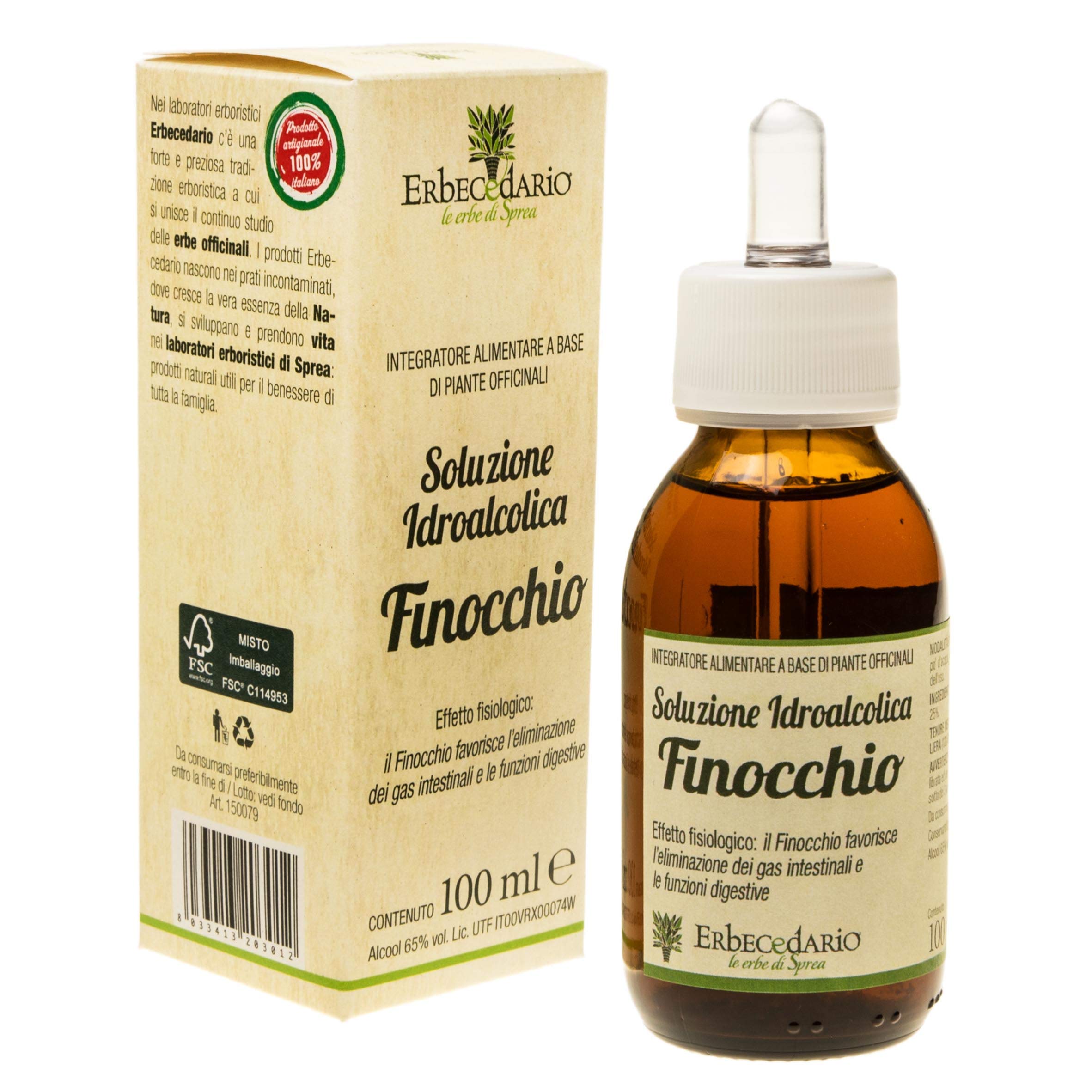 Erbecedario Tintura madre finocchio 775 mg per dose giornaliera 100ml, Sgonfia la pancia, favorisce la digestione, riduce meteorismo e gonfiore Addominale - Made in Italy