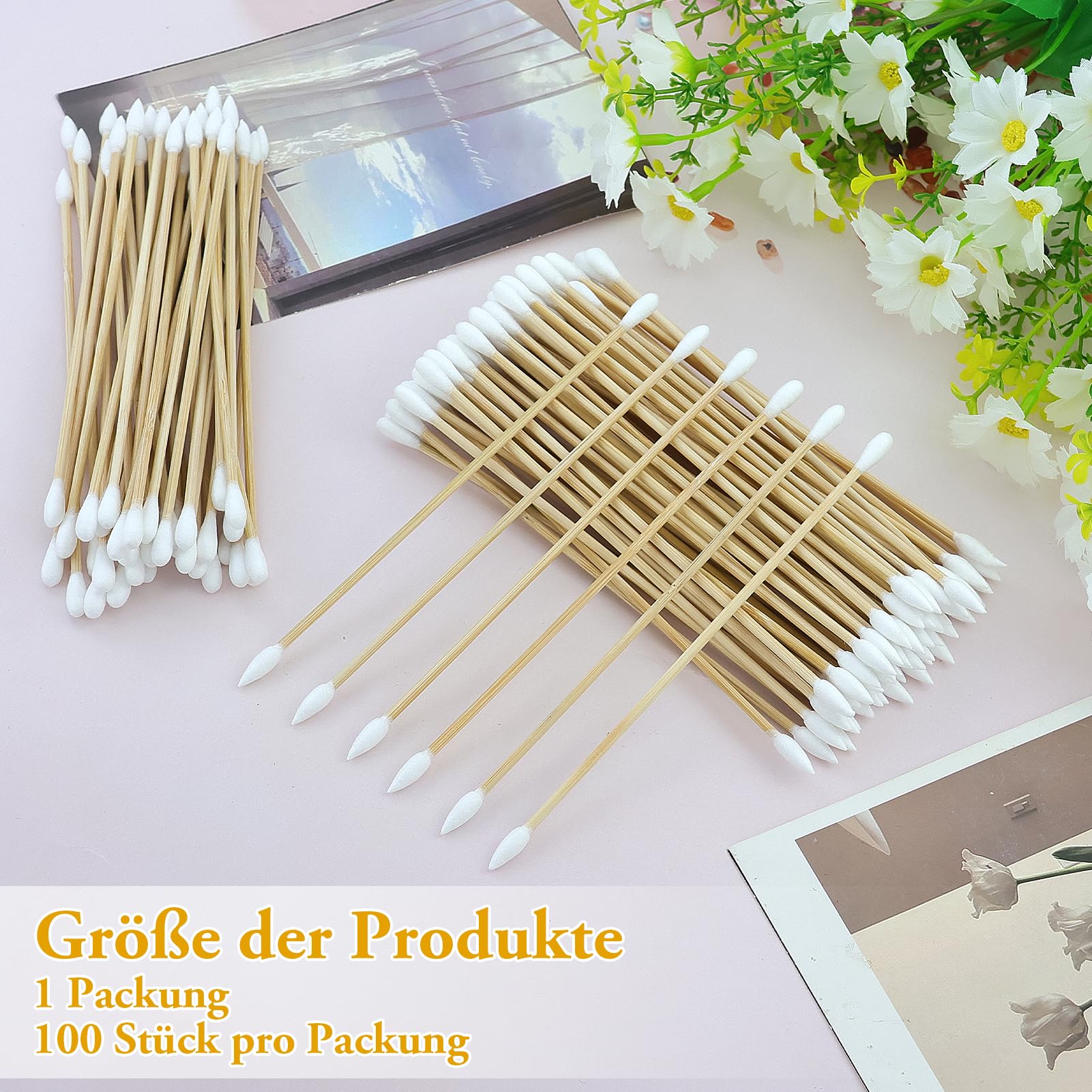 100 sztuk bambusowych patyczków higienicznych, 15 cm, Cotton Swabs, pałeczki do uszu, podwójna główka, do czyszczenia, brwi, upiększania, paznokci