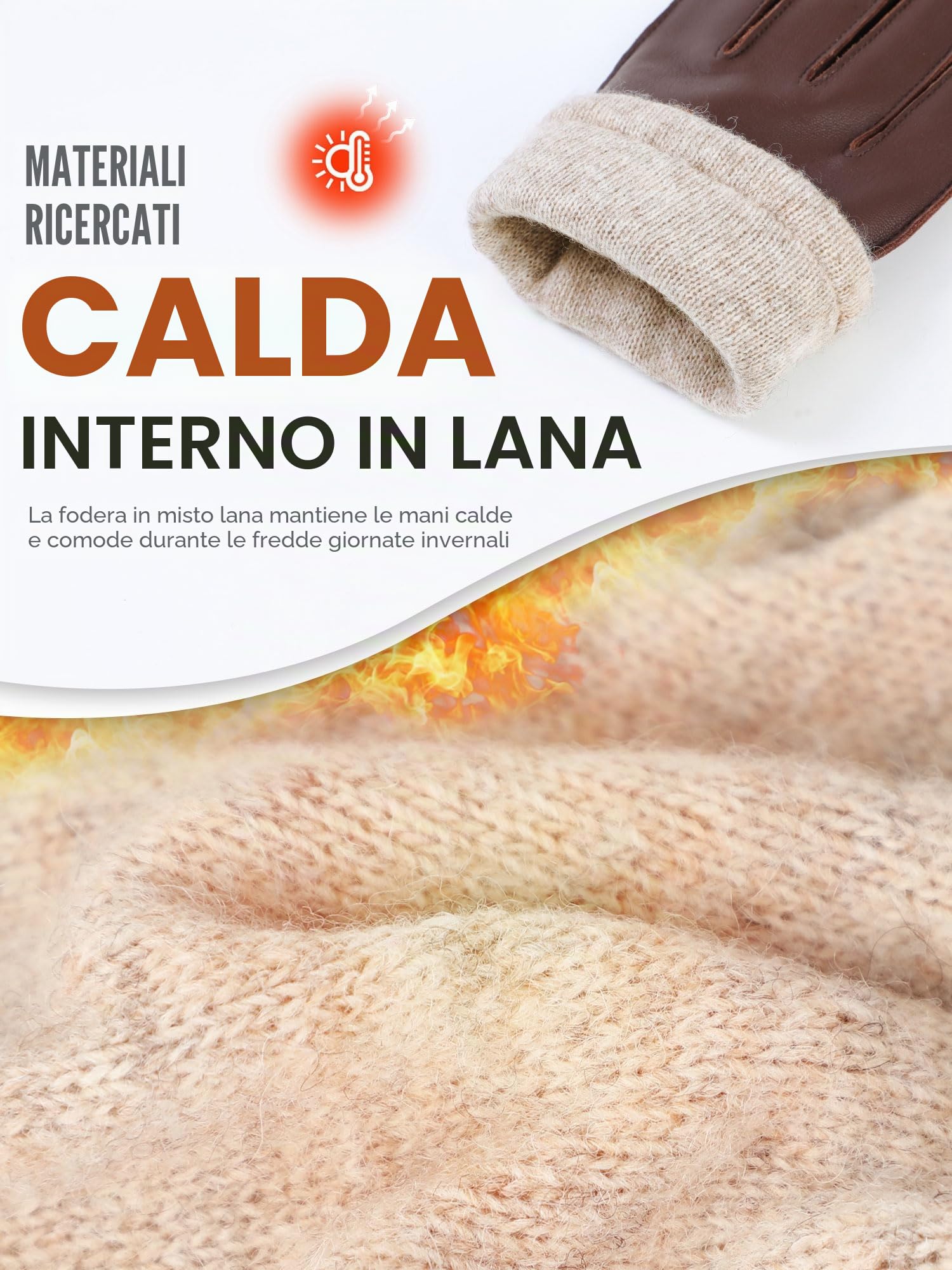 GSG SINCE 1998 Guanti Pelle Uomo – Guanti da Guida in Pelle Vera, Compatibili Touchscreen, Pelle di Pecora, Foderati in Lana, Caldi Invernali per Freddo, M1086