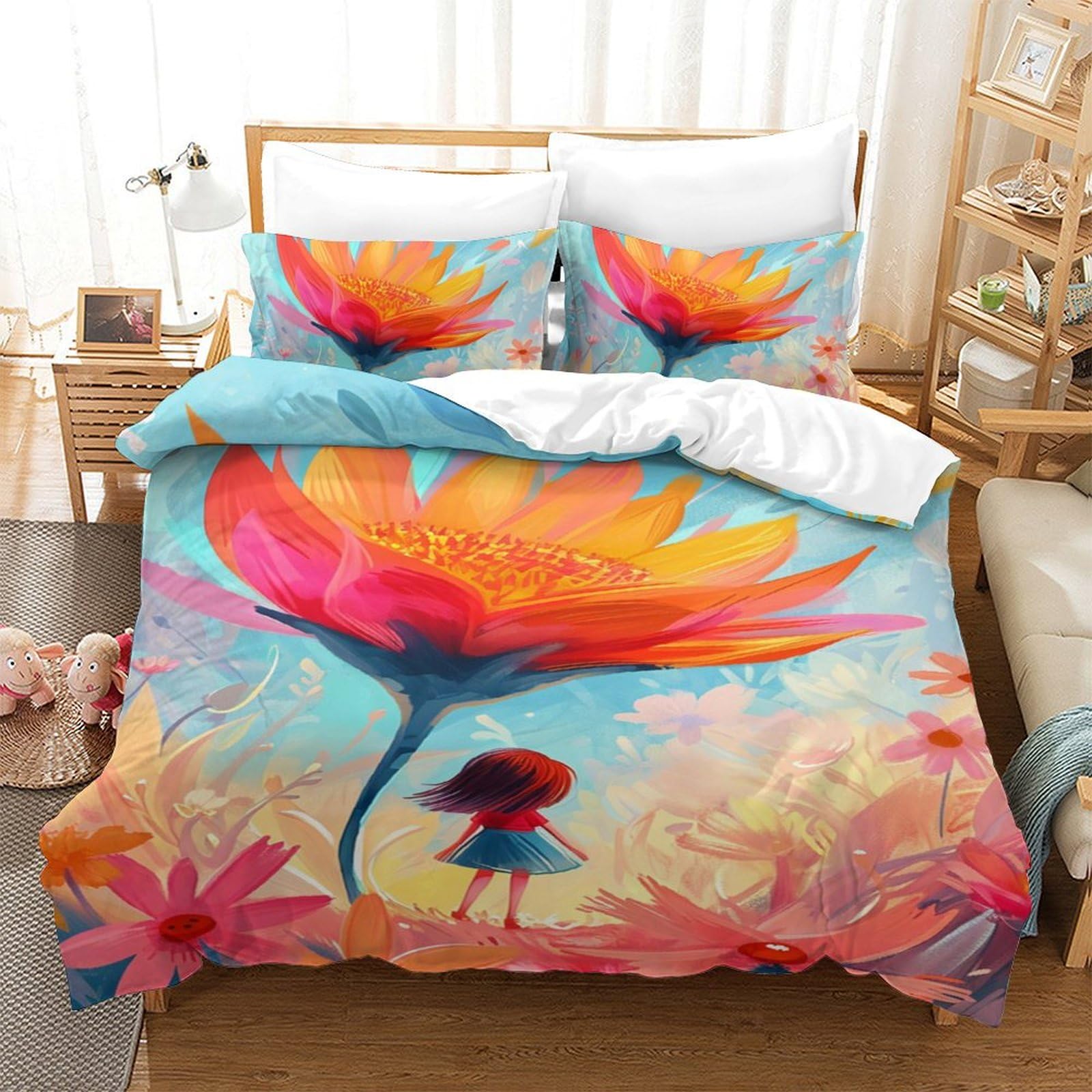 Housse de couette chrysanthème microfibre 140x200 contre la transpiration