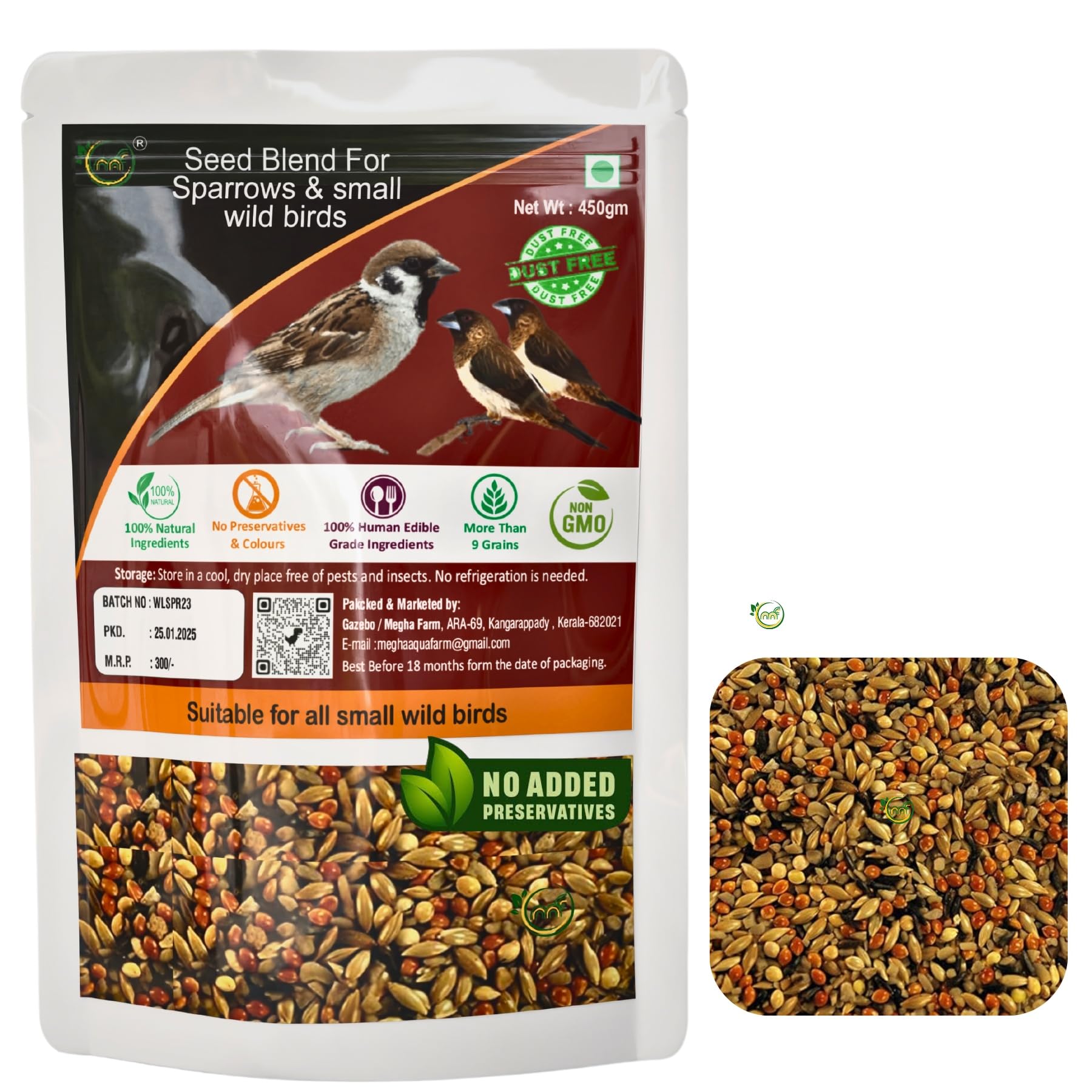 Bird Food for All Small Bird Birds 450 Gram Feed for Wild Sparrows,Finches Budgies, Munias Pack of 1