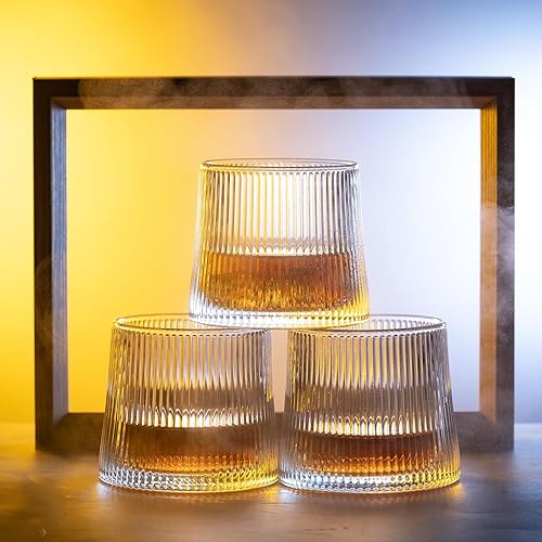 Miniatura 6 de Vasos de whisky de 6 onzas, juego de 3 a la antigua, bebidas alcohólicas de cóctel bourbon, vasos de whisky a la antigua (rayas verticales)