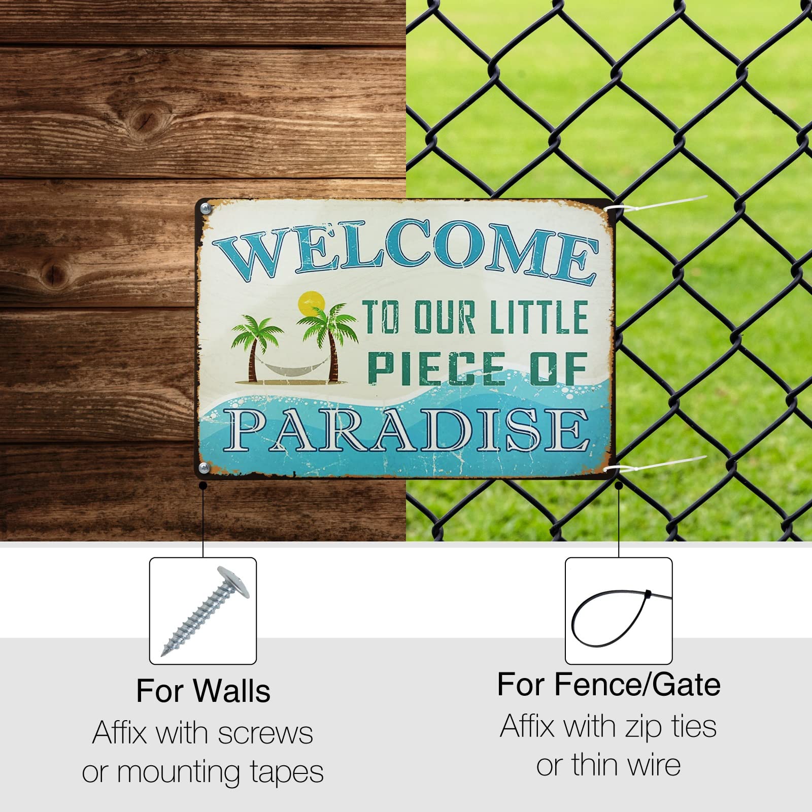 Welcome To Our Little Piece Of Paradise Tin Sign - Vintage Campfire Decor, 6x8 Inch, For Wall, Bar, Man Cave