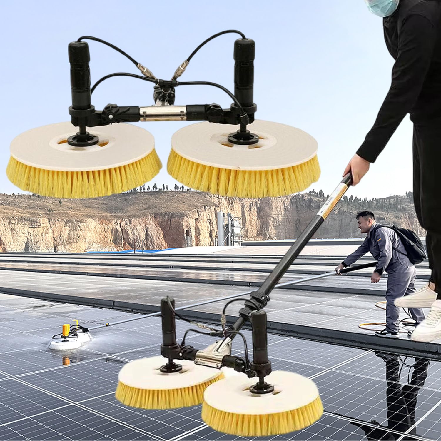 AYCDL Outdoor Solar Panel Cleaning Kit with Telescopic Rod and Automatic Rotary Brush for Efficient Maintenance,5.5M