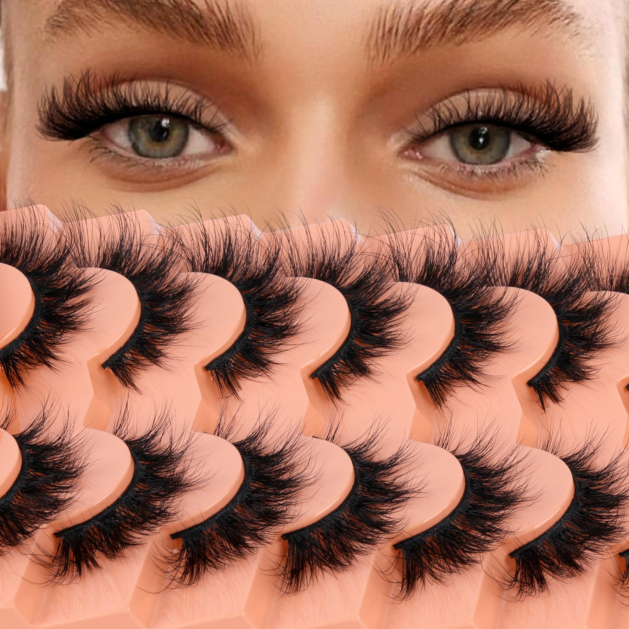 False Eyelashes D Curl Wispy Lashes Fluffy Cat Eye Lashes Natural Look 20mm Fake Eyelashes Extensions Mink Lashes Natural Strip Lash by Calphdiar