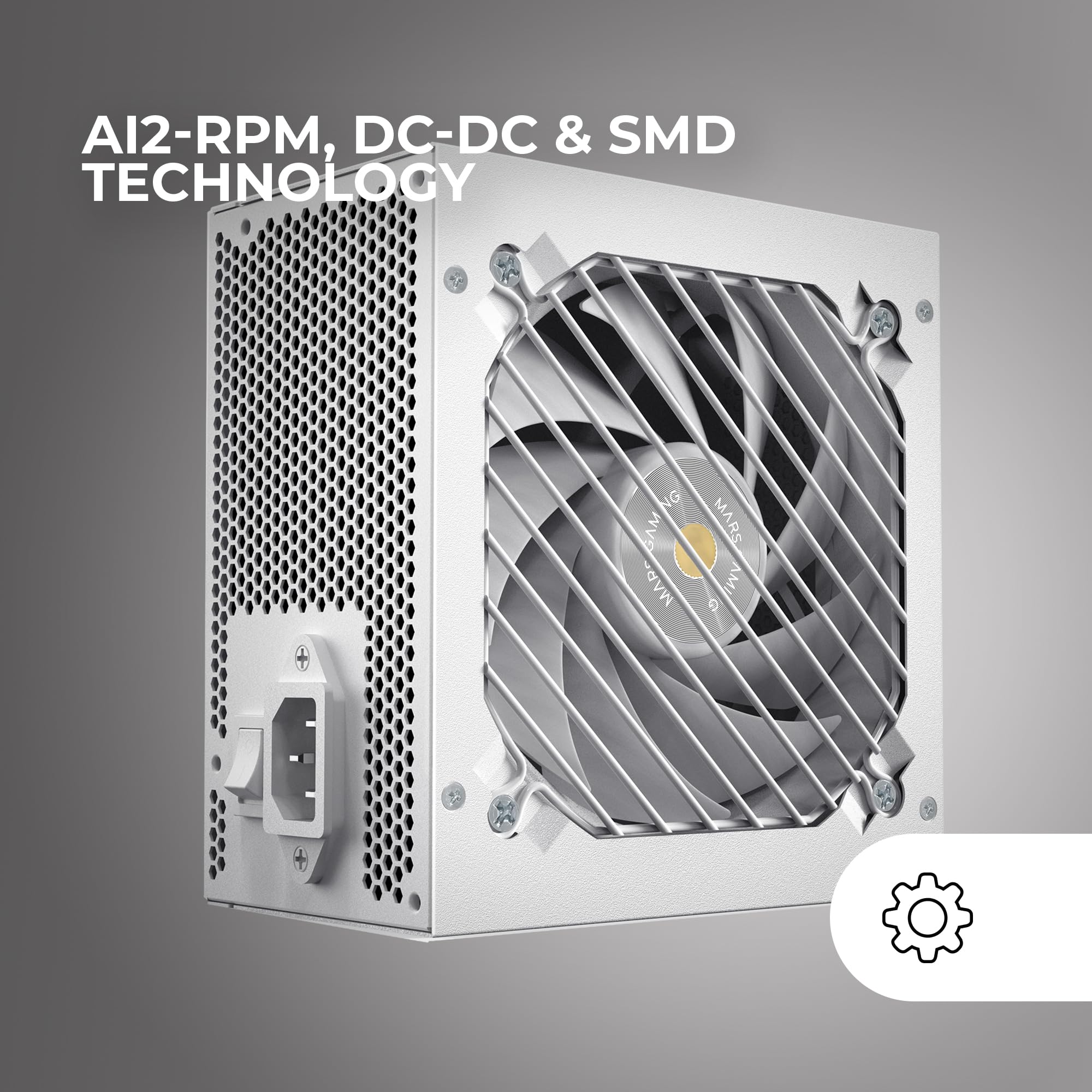 Mars Gaming MPB1000SI, Alimentatore PC ATX 1000W, 7 Anni di Garanzia, 80Plus Gold 90%, Ventola SI Extreme Silence con Nucleo in Rame e Alluminio, Tecnologie AI2-RPM, DC-DC e SMD, Bianco