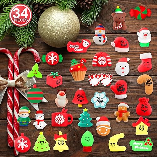 Miniatura 4 de VNAMO Juguetes esponjosos de Navidad, 34 piezas de juguetes esponjosos, regalos de fiesta de Navidad para niños y niñas, Mochi Kawaii Squishy Alivio