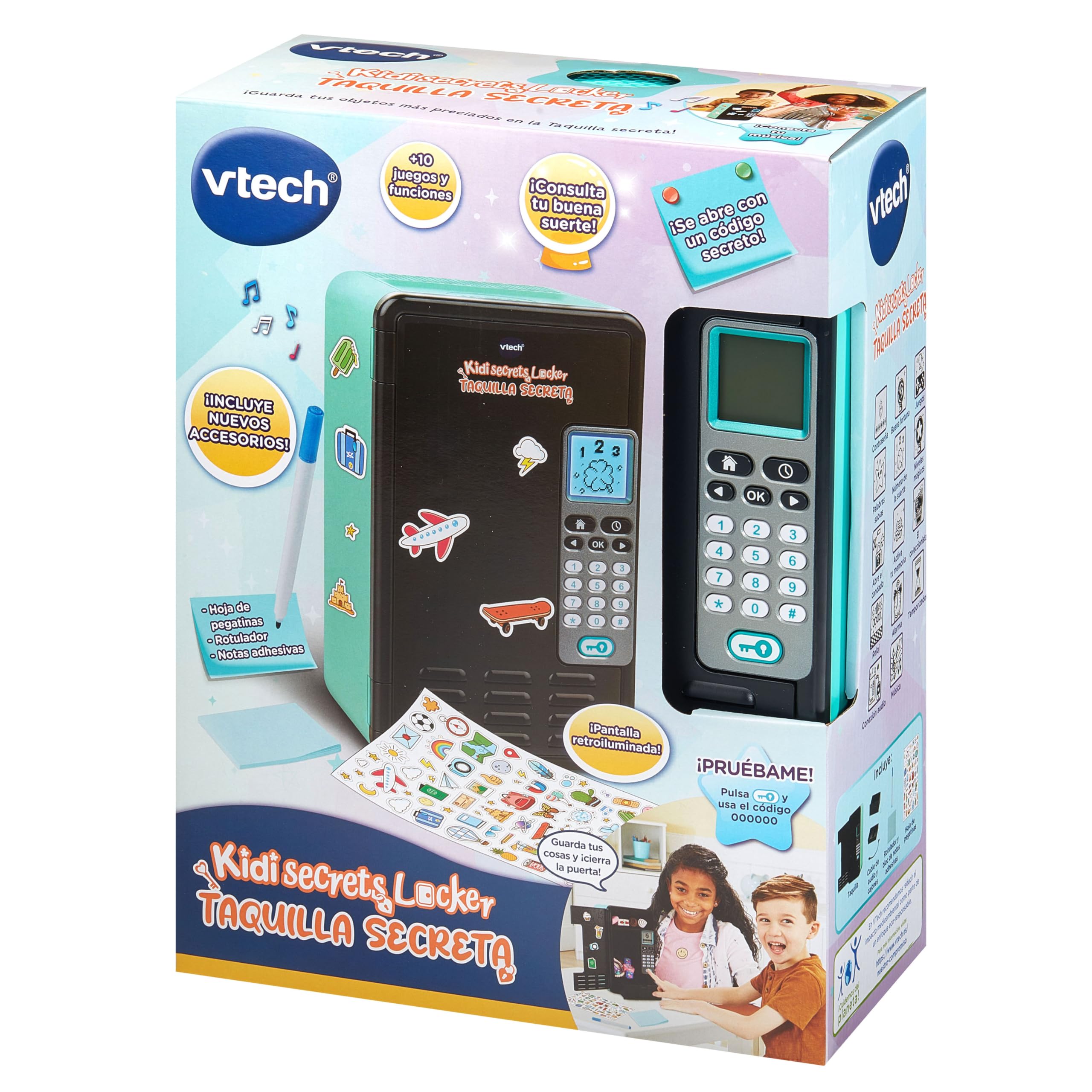 VTech - KidiSecrets Locker Taquilla Secreta, Nuevos Accesorios | Caja Fuerte con código Secreto, Personalizable, Pantalla LCD, Juguetes Electrónicos niños +6 años, Color Negro, Versión ESP
