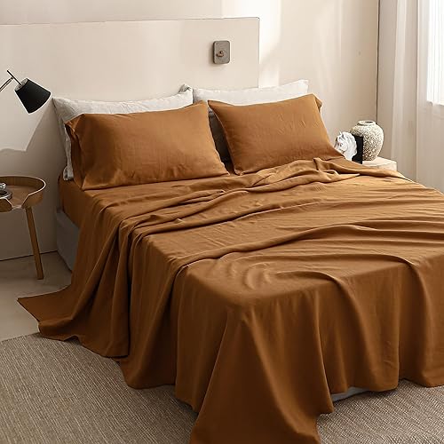 Simple&Opulence - Juego de sábanas de 100 % lino, tamaño Queen, lino lavado francés, 4 piezas, transpirables ropa de cama que incluye 1 sábana