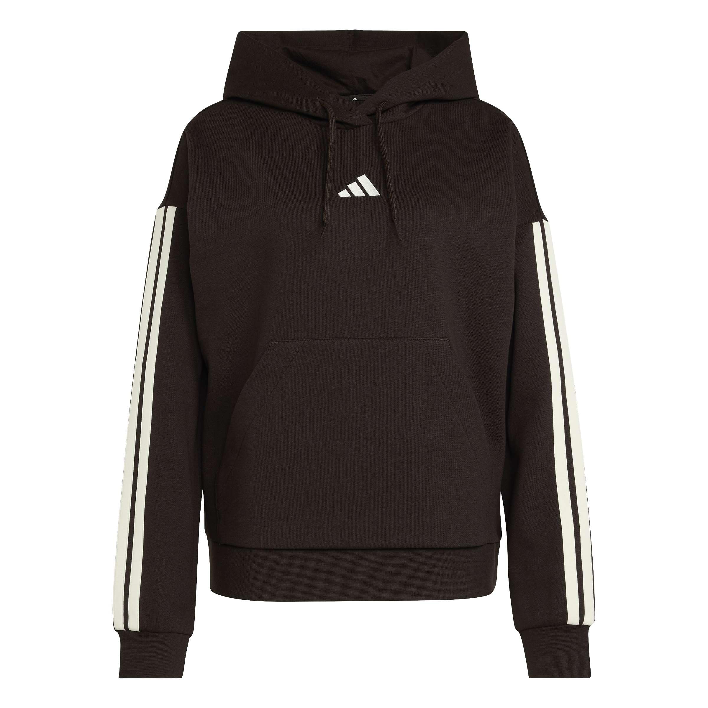 adidas Women's Essentials 3-Stripes Fleece Hoodie Sweatshirt, Aurora Coffee/ivory, L