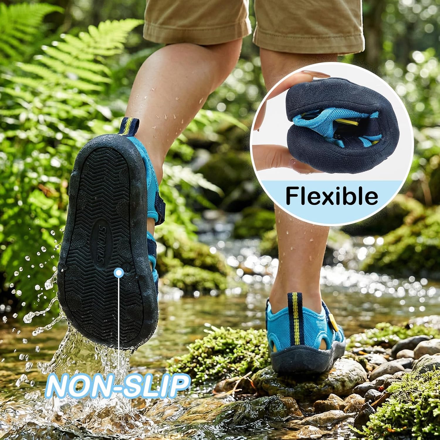 Wide Toe Box Toddler Water Shoes Boys Girls Quick Dry Sandals Kids Breathable Lightweight Soft Flexible Non Slip Adjustable Hook and Loop for Summer Beach Outdoor Athletic Sport Swimming Pool