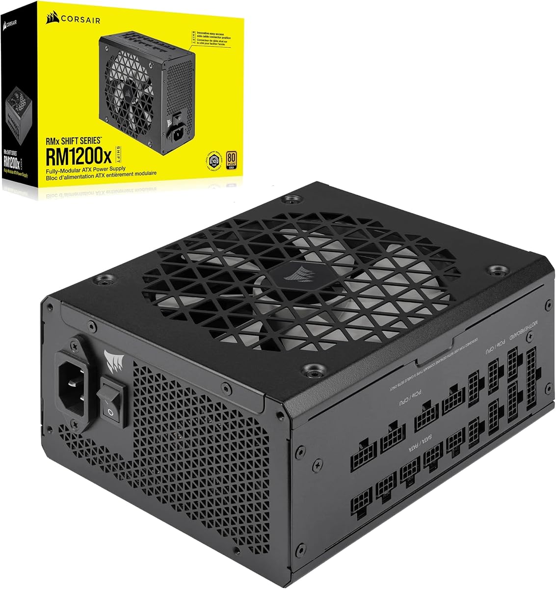 Corsair RM1200x Shift Fully Modular ATX Power Supply - Side Interface - ATX 3.1 & PCIe 5.1 Compliant - Zero RPM Fan Mode - 105°C-Rated Capacitors - 80 Plus Gold Efficiency - Black
