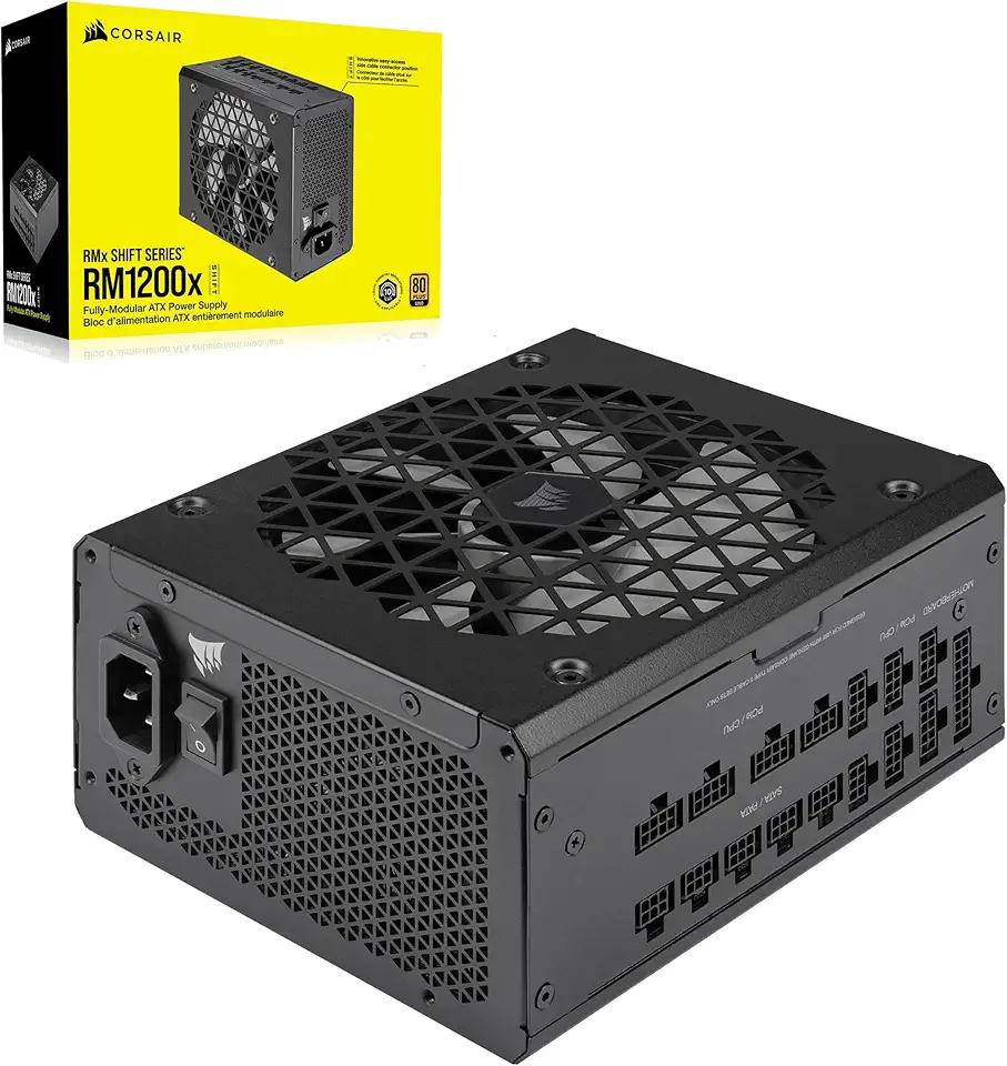 Corsair RM1200x Shift Fully Modular ATX Power Supply - Modular Side Interface - ATX 3.1 &amp; PCIe 5.1 Compliant - Zero RPM Fan Mode - 105°C-Rated Capacitors - 80 Plus Gold Efficiency - Black, 1200W