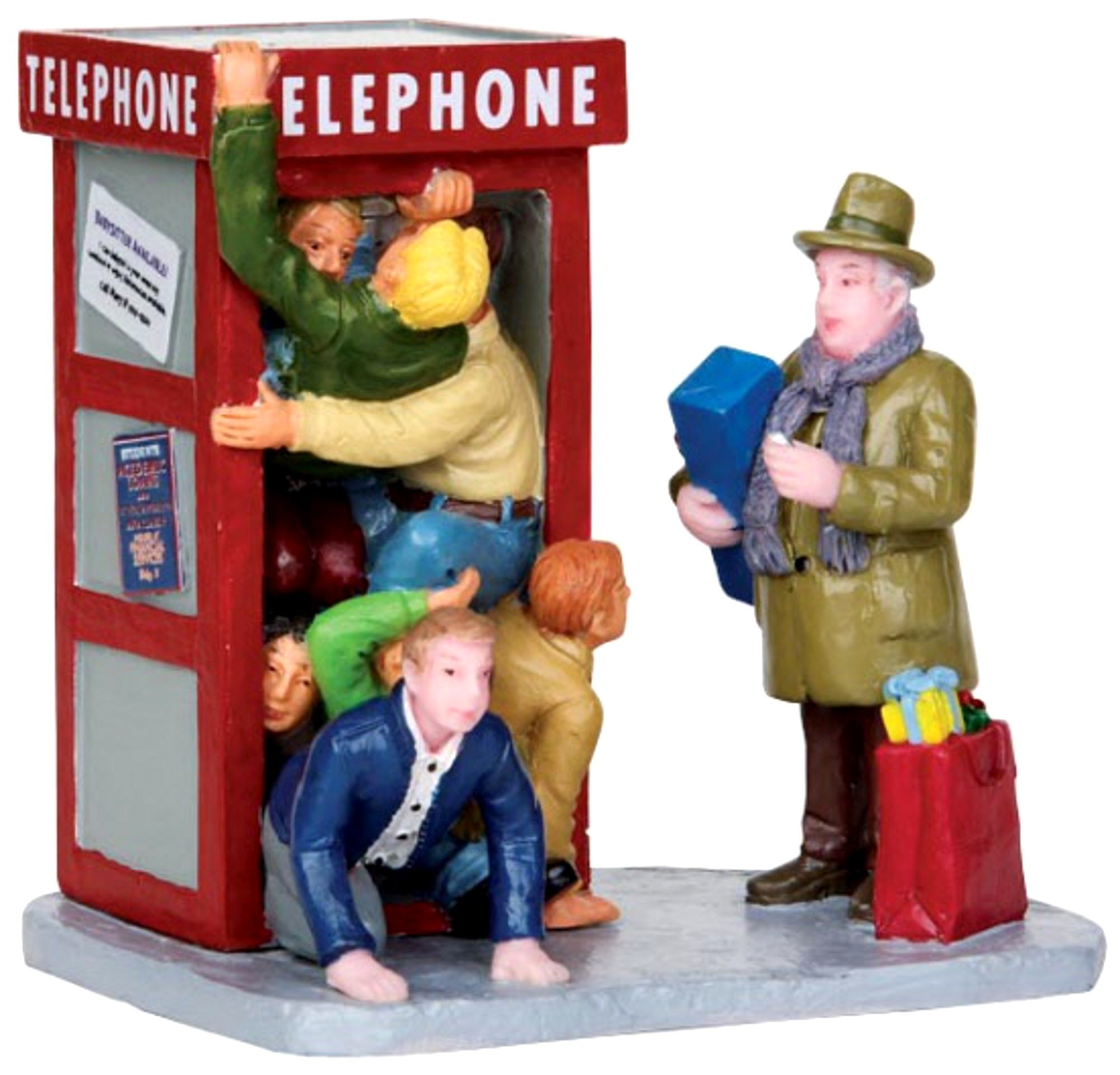 Lemax White Occupied Red Phone Box 23946 - Model Village Figures (Collectors Model, Retired), Holidays And Seasons Villlage