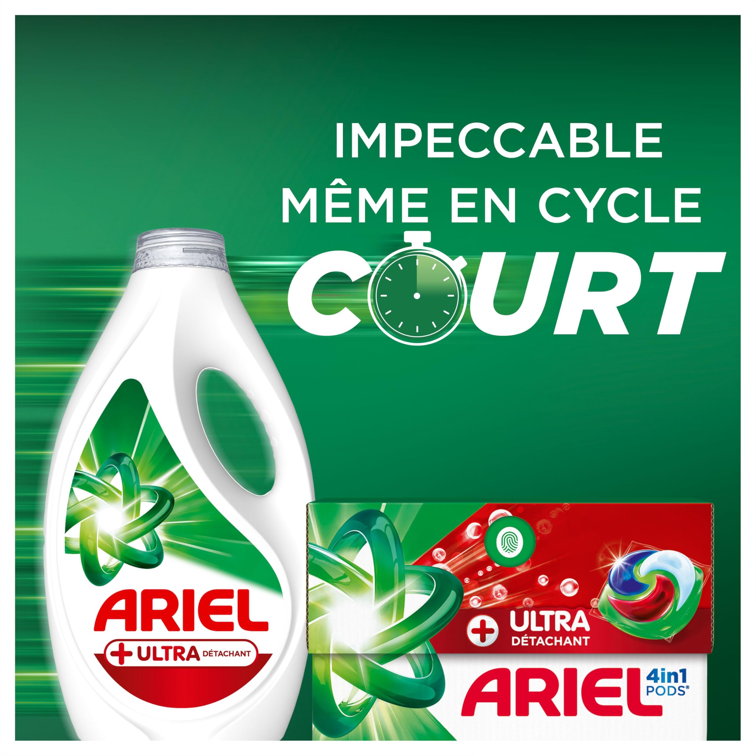 Ariel PODS 4en1 +Ultra Détachant, Lessive en Capsule, 88 Lavages (2x44), Élimine Même les Tâches Incrustées Depuis 7 Jours, Dissolution Rapide Même à Froid, Fabriqué en France