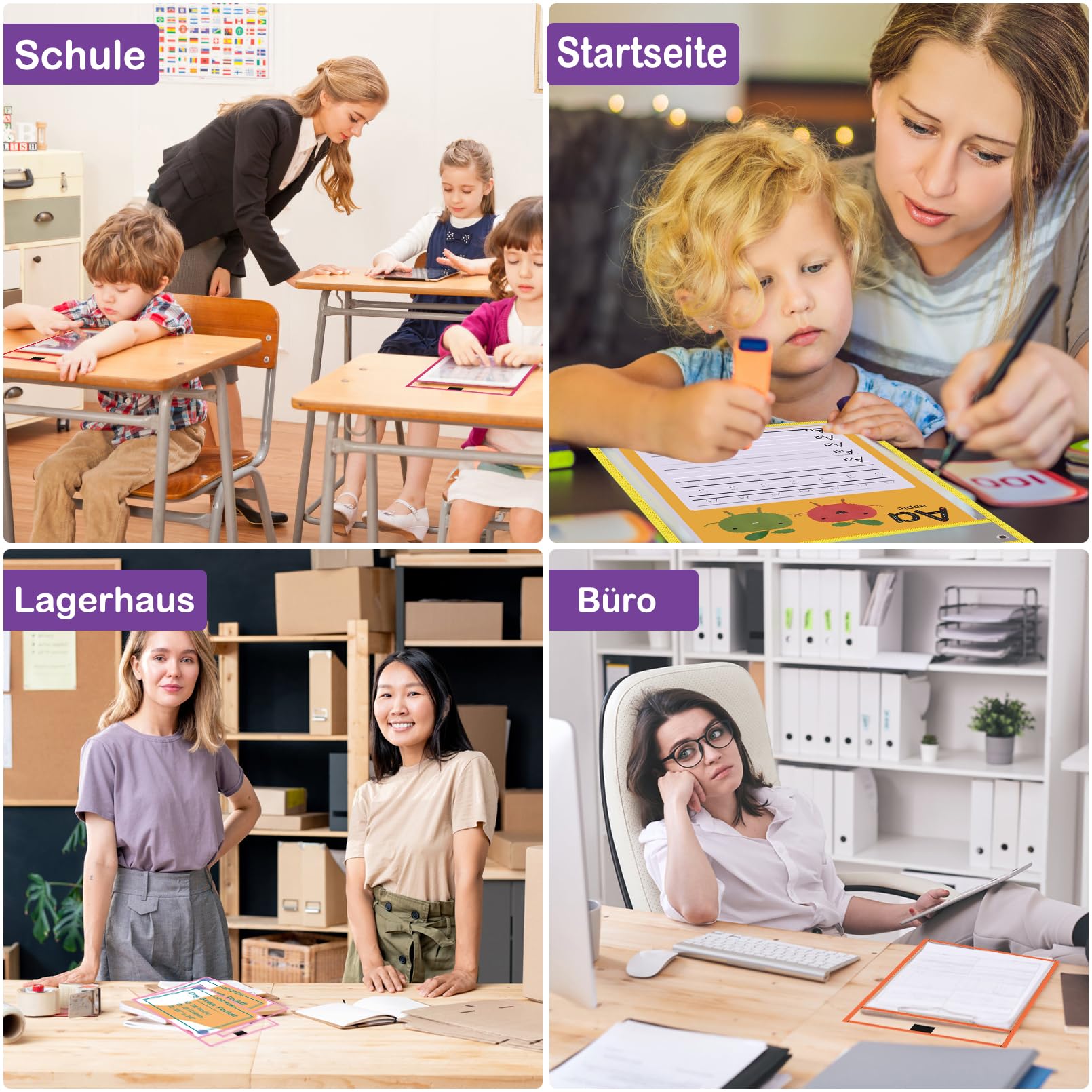 Jeffbaubl 30 Stück Dry Erase Taschen, Wiederverwendbar Trocken Abwischbare Taschen,10 Farben Dry Erase Pockets, Abwischbare Durchsichtige Hüllen, Schreibwaren Lieferungen für Büro und Schule