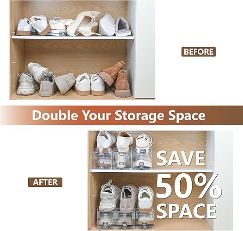 Miniatura 2 de Organizador de ranuras transparentes para zapatos, paquete de 20 apiladores de zapatos ajustables y almacenamiento de zapatos que ahorra espacio