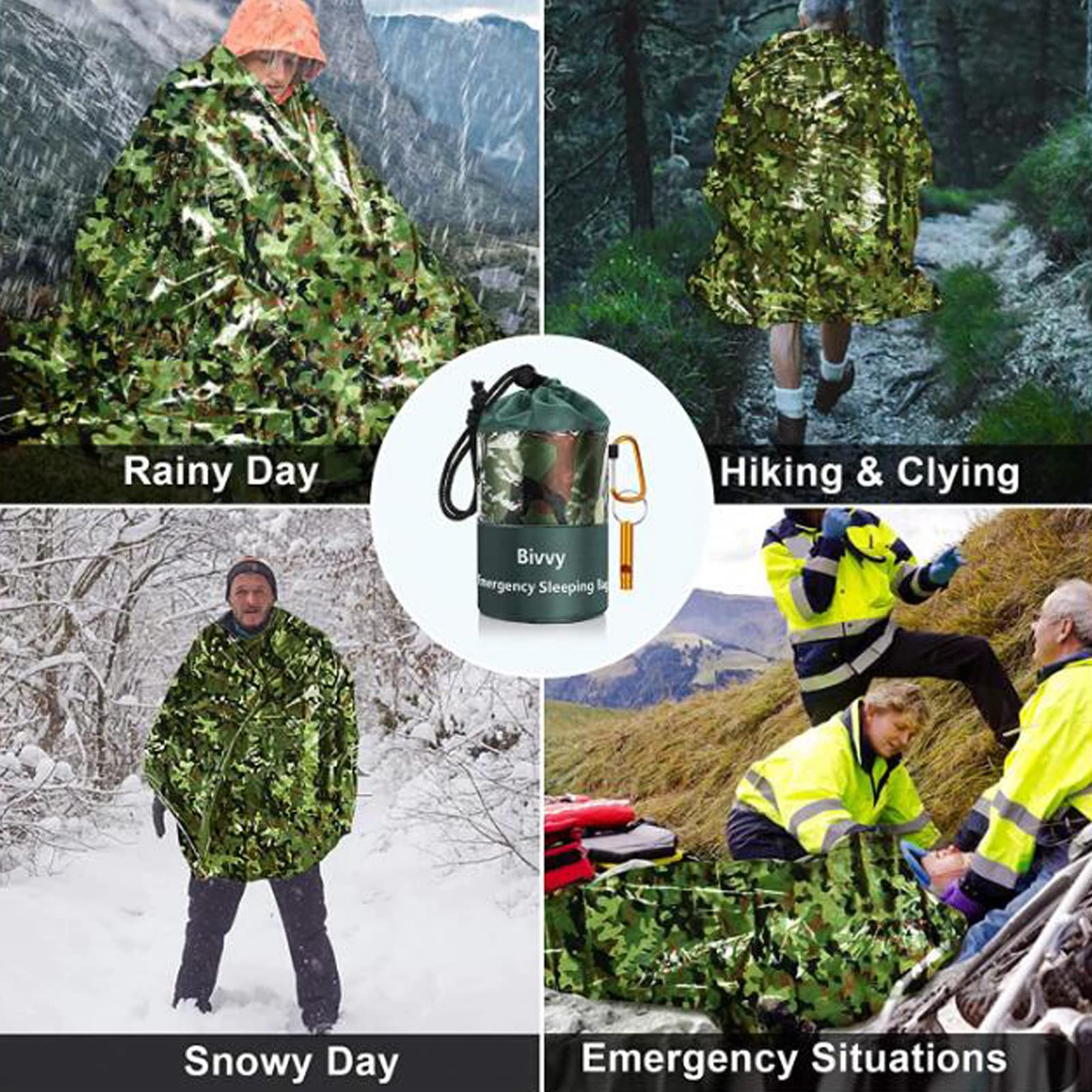 Survival Schlafsack, Notfall Thermo Survival Wetterfest Schlafen Notfall Rettungsdecke Wiederverwendbar mit Pfeife und versiegeltem Zylinder