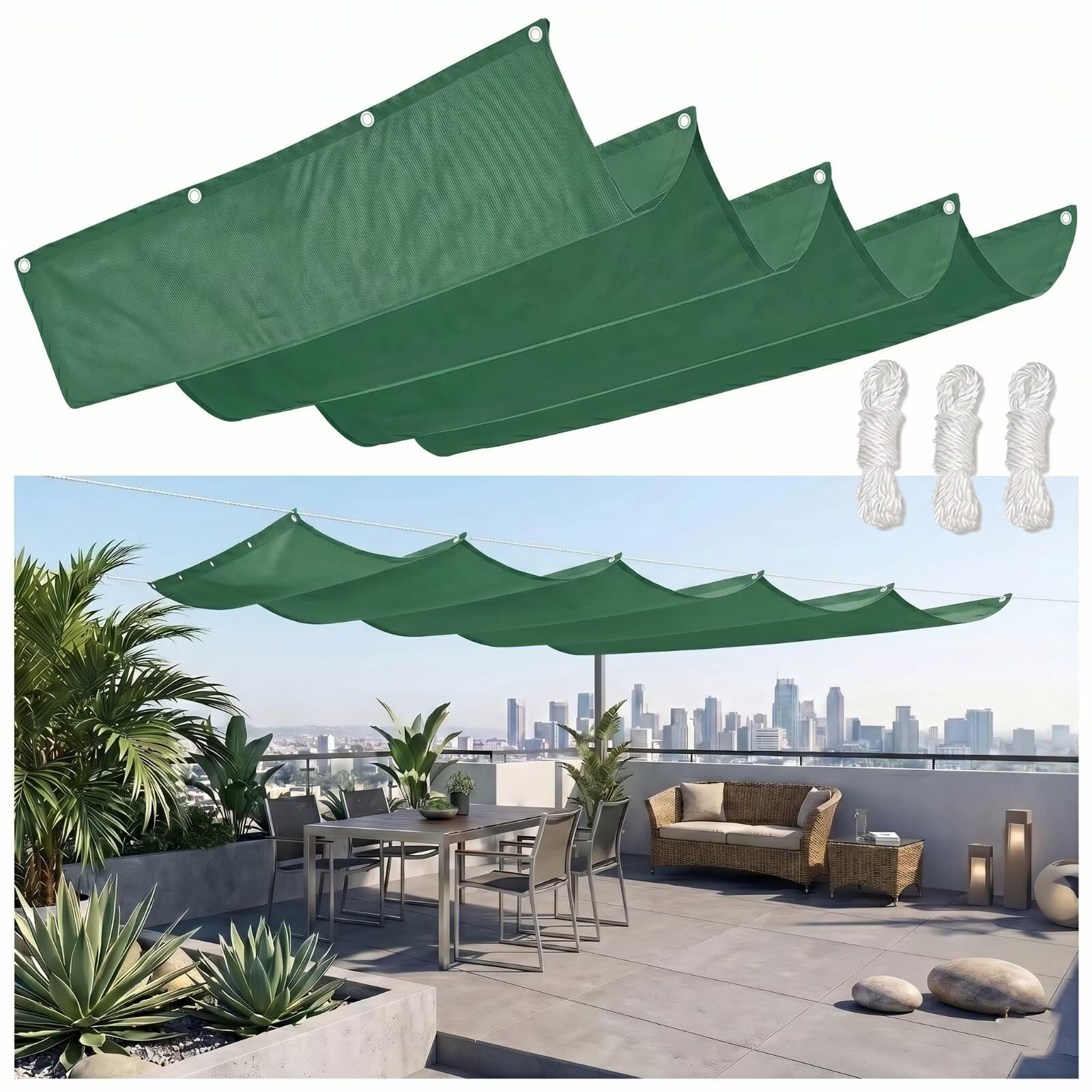 Toldo Vela Rectangular de Tela Oxford 100x600cm Verde Oscuro Impermeable y Antidesgarro,Malla Sombreo Exterior con Ojales de Acero,Vela Sombra Exterior para Jardín y Terraza