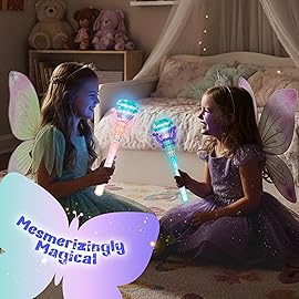 ArtCreativity Light Up Princess Wands for Kids (Set of 2) - Pink and Blue Fairy Wands with Spinning LEDs, Batteries Included - Light Up Wand for Girls and Boys, Perfect Pretend Play Toys