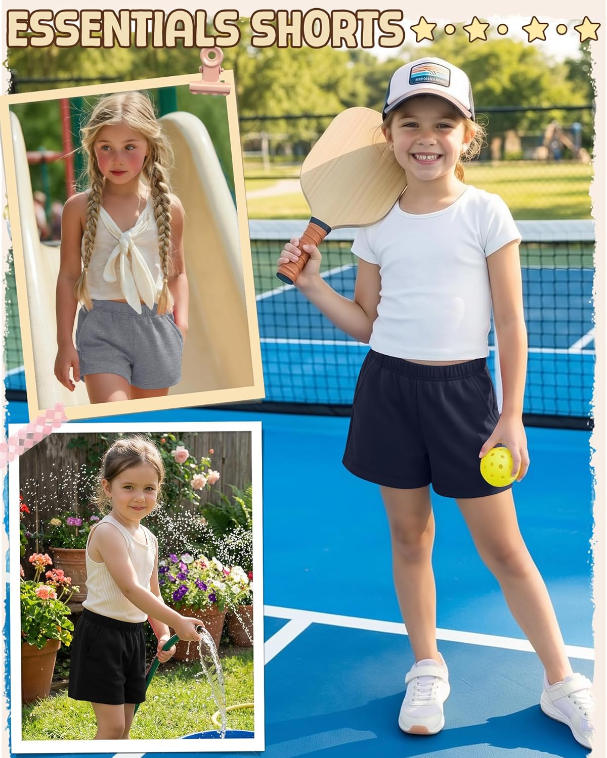 Halfchet 3 Pack Girls' Sweat Shorts Casual Athletic Sweatpants with Pockets Elastic Waistband for Kids 5-16 Years Summer