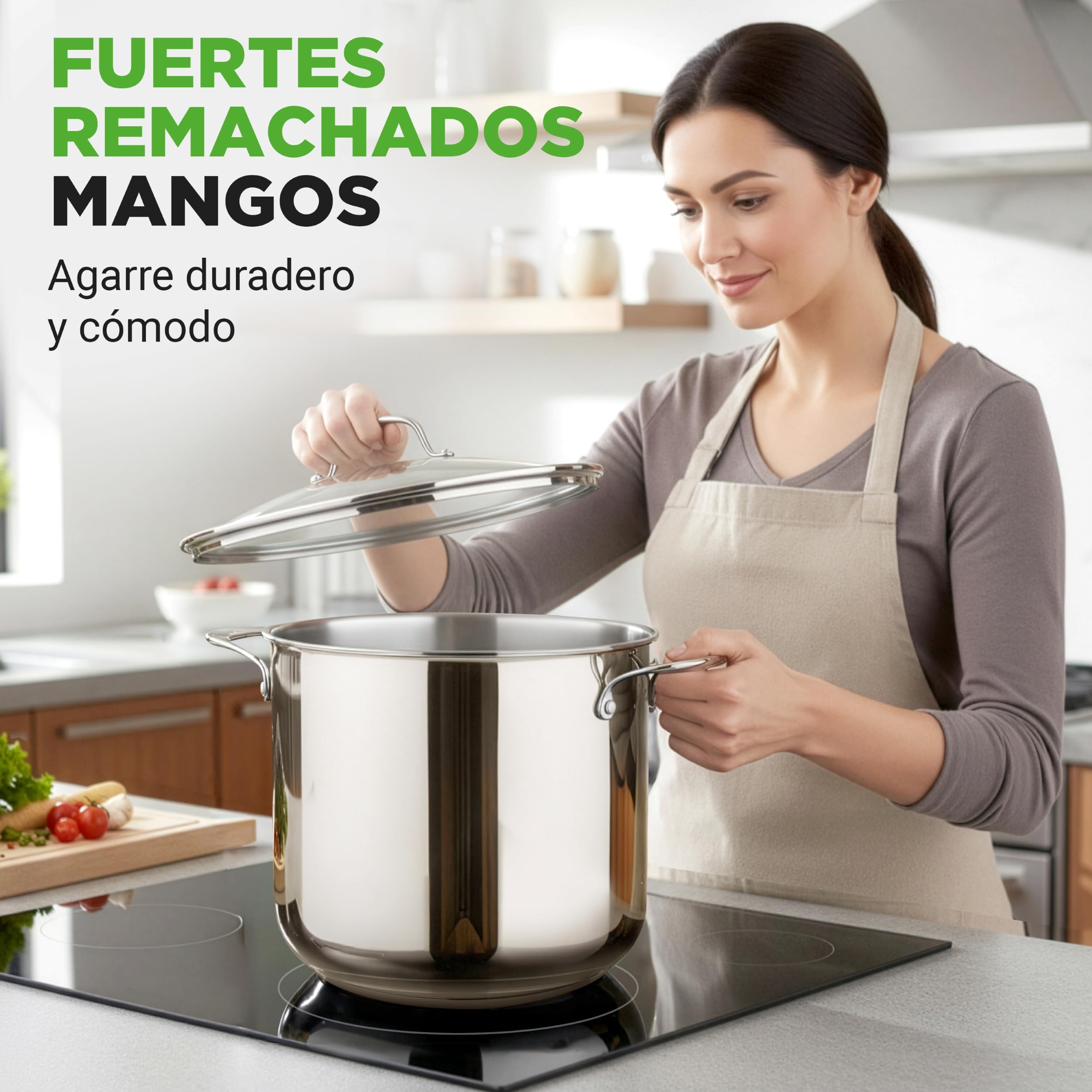 Nutrichef Olla induccion grande, 15 cuartos, Acero inoxidable 18/8, Induccion, Tapa, Caldo, Estofado