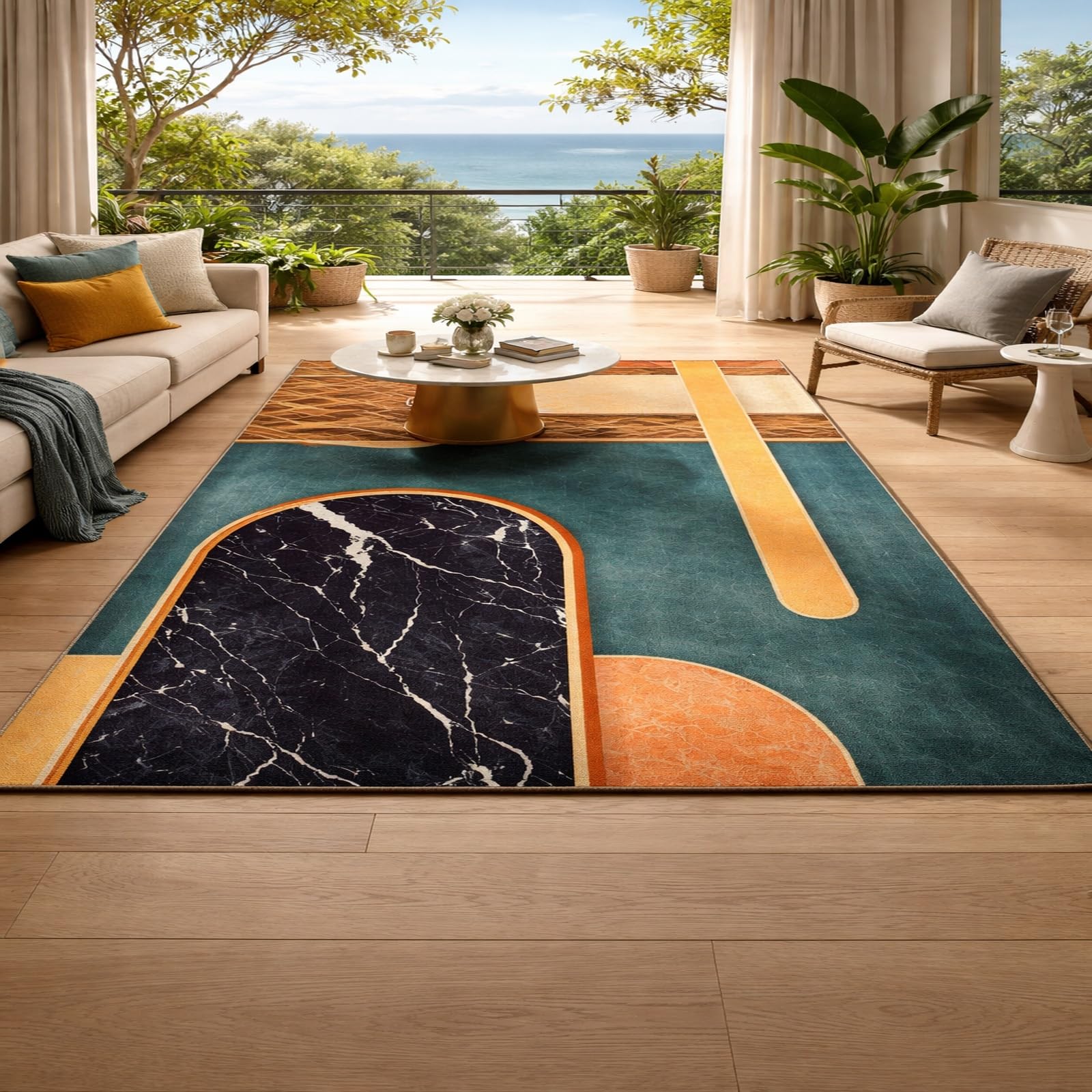 Tapis de décoration poils ras facile à nettoyer pour salon et chambre