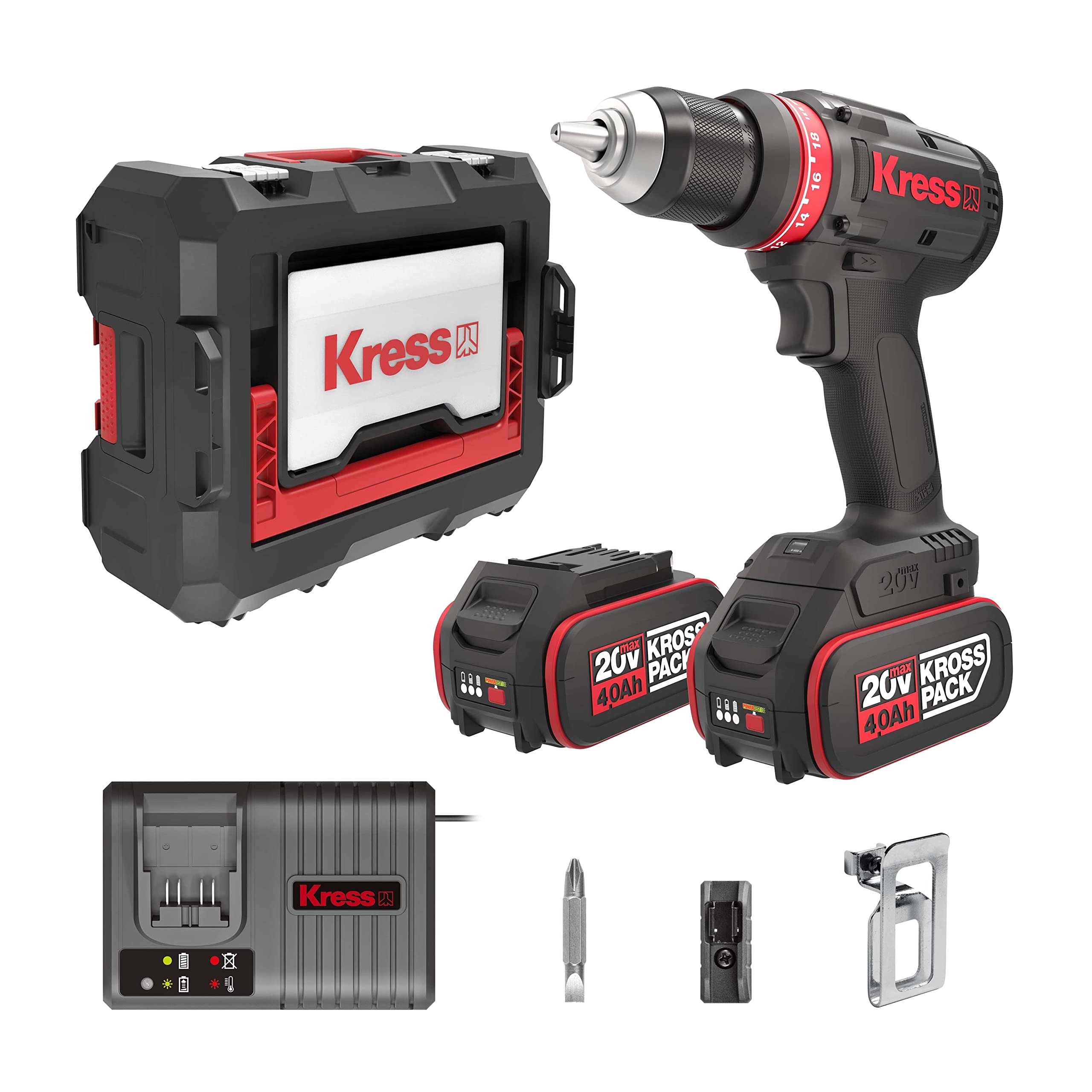 Kress KUA72.1 20Volt/4.0Ah Li-ion Çift Akülü Kömürsüz Profesyonel Şarjlı Matkap