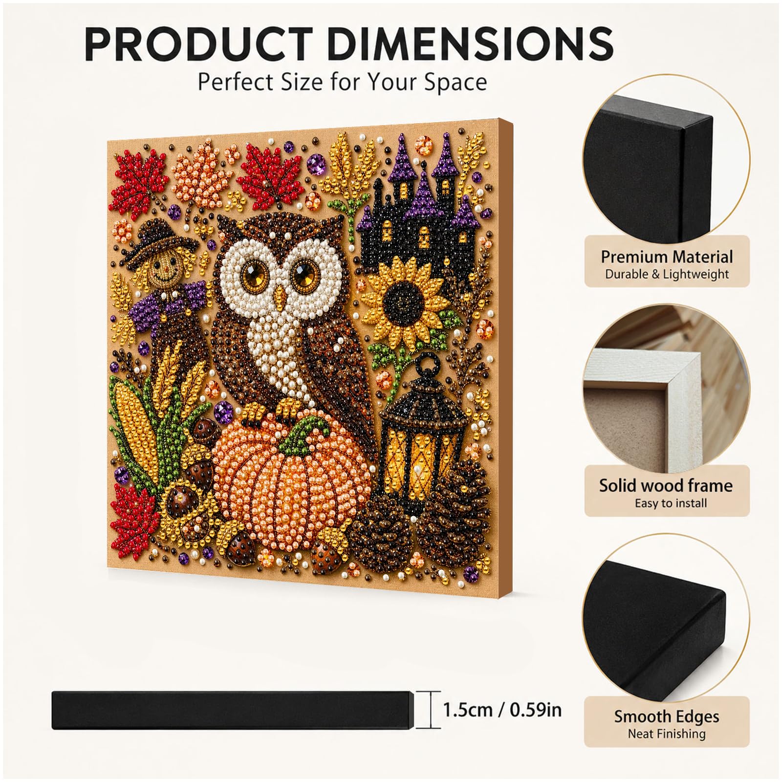 Sowa dyniowa w ramce DIY zestawy do malowania perłami 20x20cm