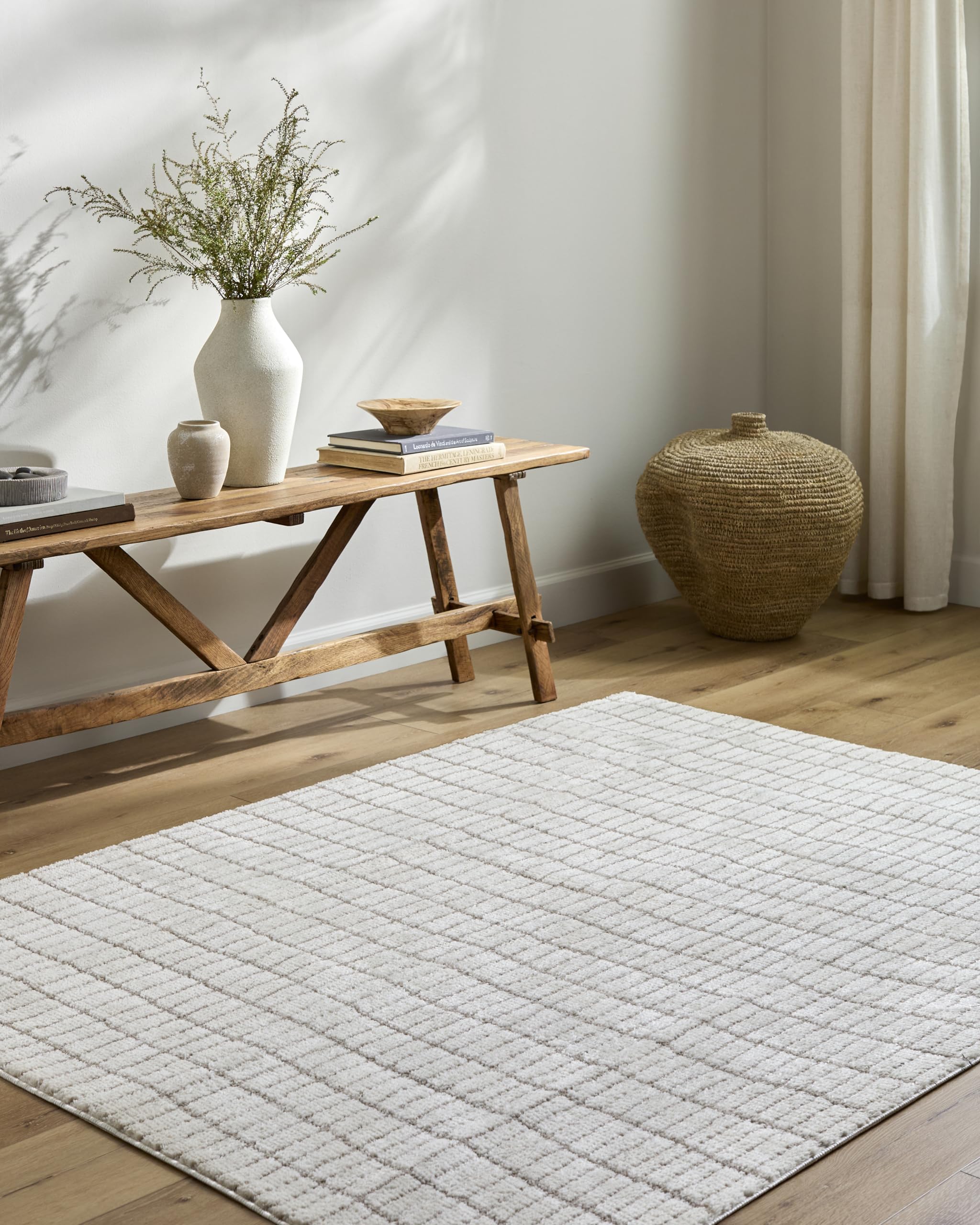Livabliss x Our PNW Home Cascade Minimalist Striped Area Rug, 5'3" x 7', Ivory/Light Brown
