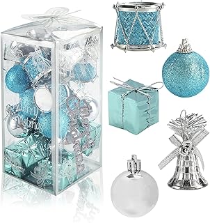 LoveInUSA 32 pcs Christmas Ball Ornaments, Christmas Tree Ornaments Christmas Decorations Tree Balls for Christmas Xmas Tree (Blue & Silver)