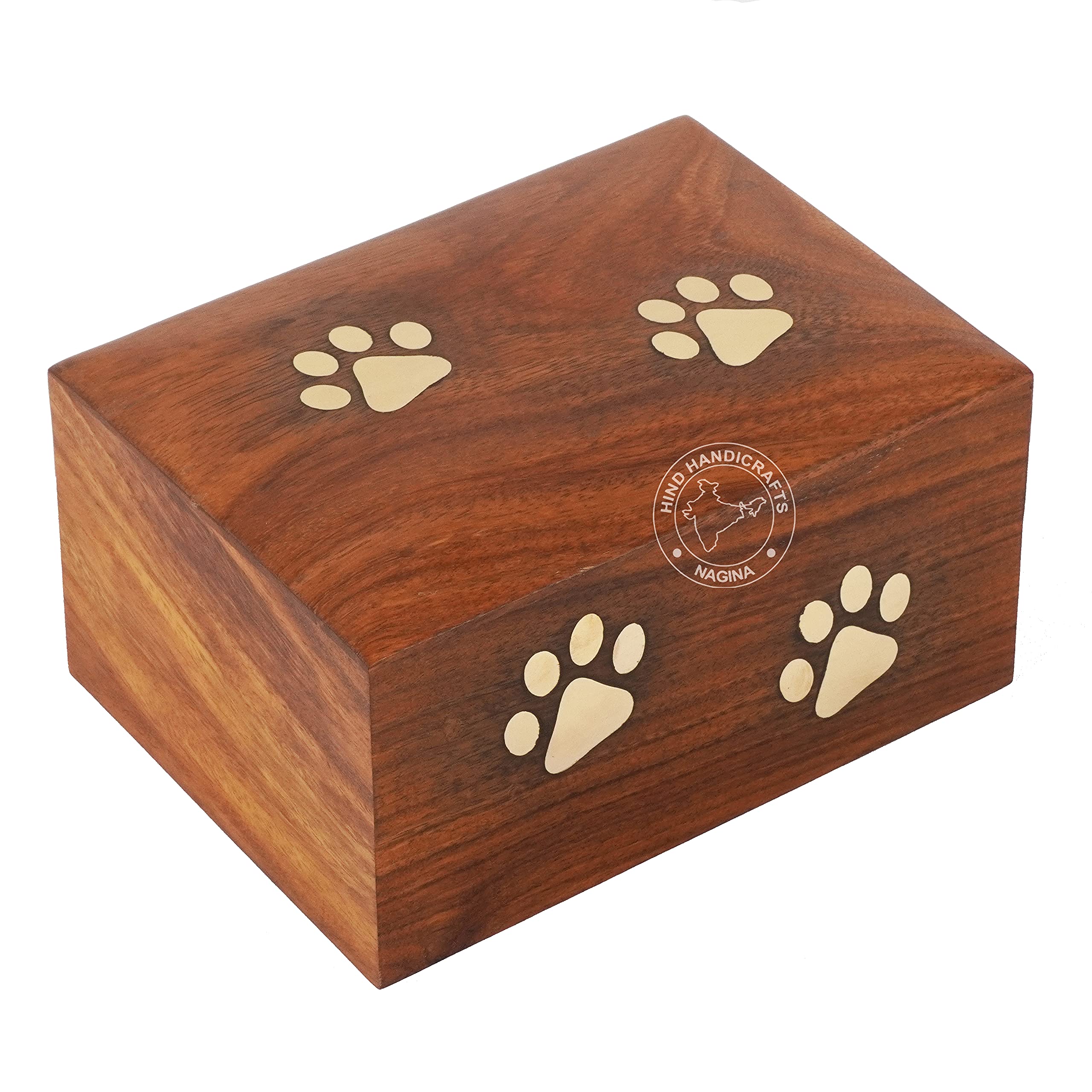 Hind Handicrafts Brass Paw Inlaid Rosewood Pet Urn for Dogs Cats Memorial Keepsake Urns for Ashes, Photo Wooden Box Cremation Urn (Small : 6" x 4" x 3" - 45lbs or 20kg, Four Paw)