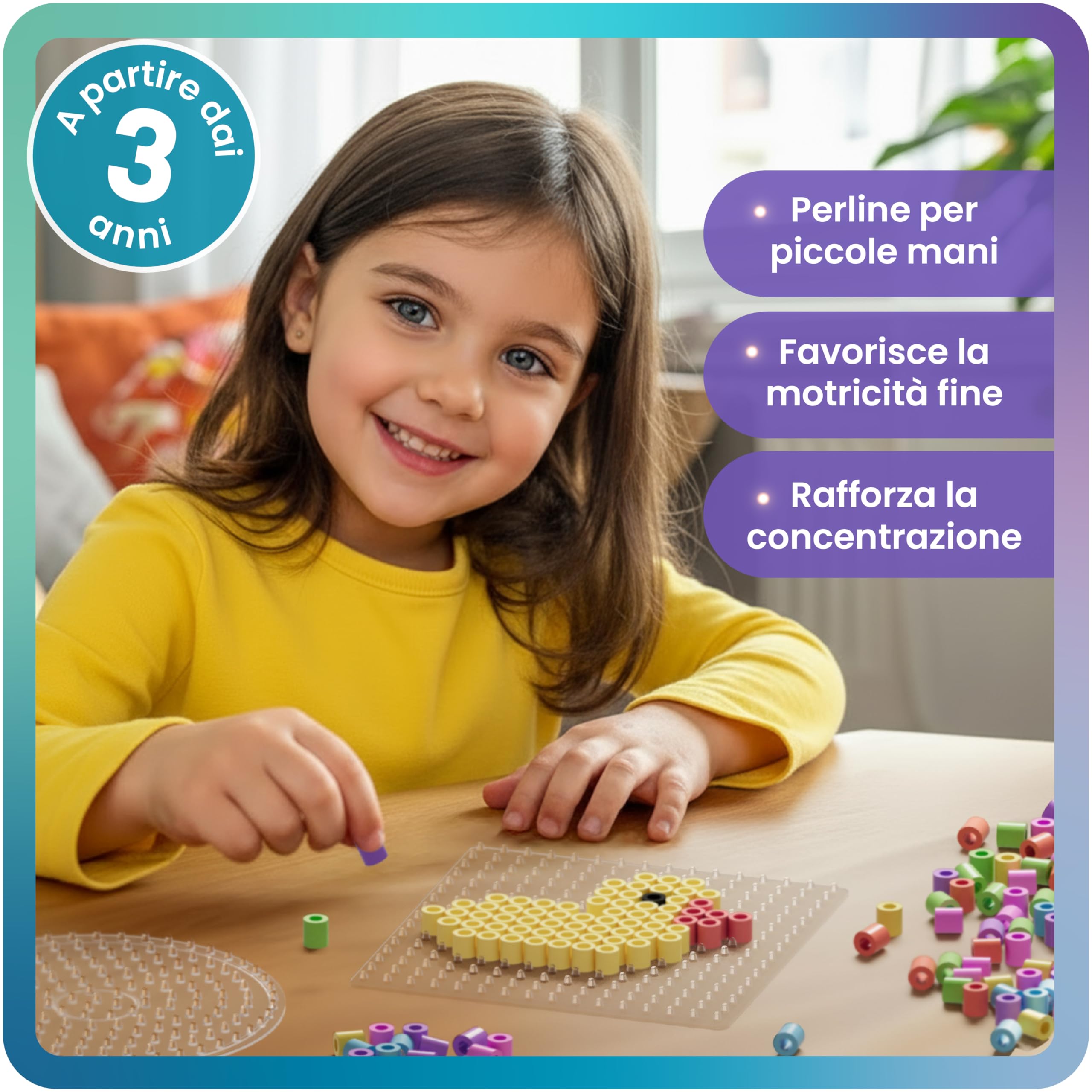 1000 Perline Glitterate Da 10 Mm Per Bambini - 7 Colori, Set Creativo Per Stiraperle, Dai 3 Anni In Su