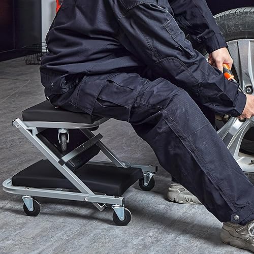 Miniatura 8 de VEVOR Mechanic Creeper, 2 in 1 Rolling Folding Car Z-Creeper Seat, 300 lbs Capacity CreeperStool, Low Profile Creeper with 6 pcs Wheels for Garage,