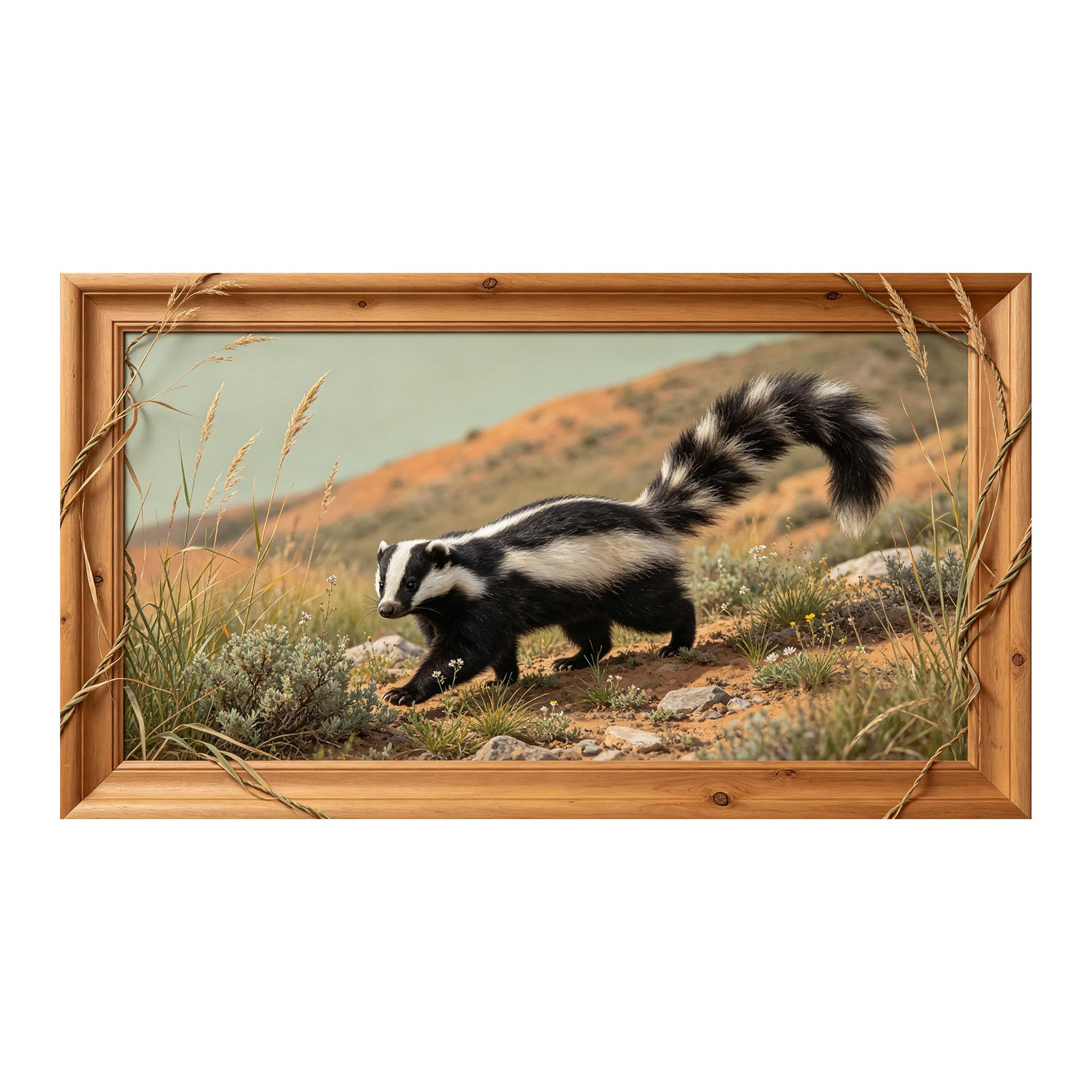 Murasolite 3D 3D Framed Wall Art 50cm×90cm Mountain Meadow Wildlife Realistic Oil Painting SelfAdhesive Fabric Mural Wall Decor, Peel and Stick No Damage to Wall for Bedroom Living Room