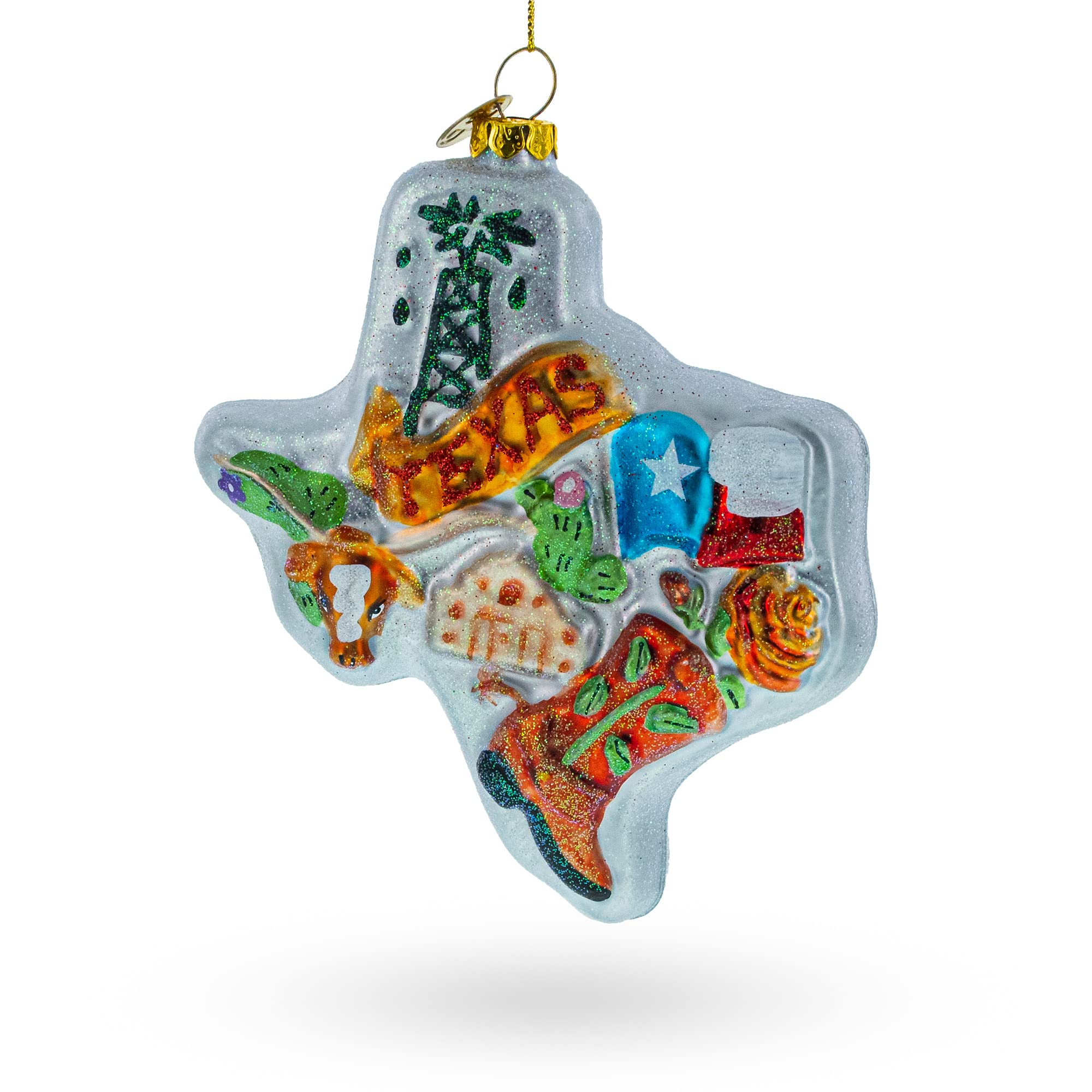 Bestpysanky Multicolor Texan Adventure: Travel To The State Of Texas - Blown Glass Christmas Ornament