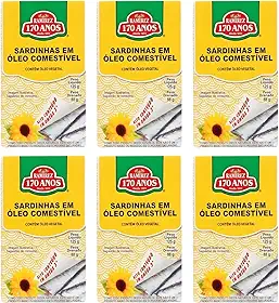 KIT 6X Sardinha em Lata - Portuguesa - Óleo de Girassol - Ômega 3 - Vitamina B12 - Proteína - Cálcio - Vitamina D - Lata Tampa Abre Fácil - 125g Cada - Ramirez
