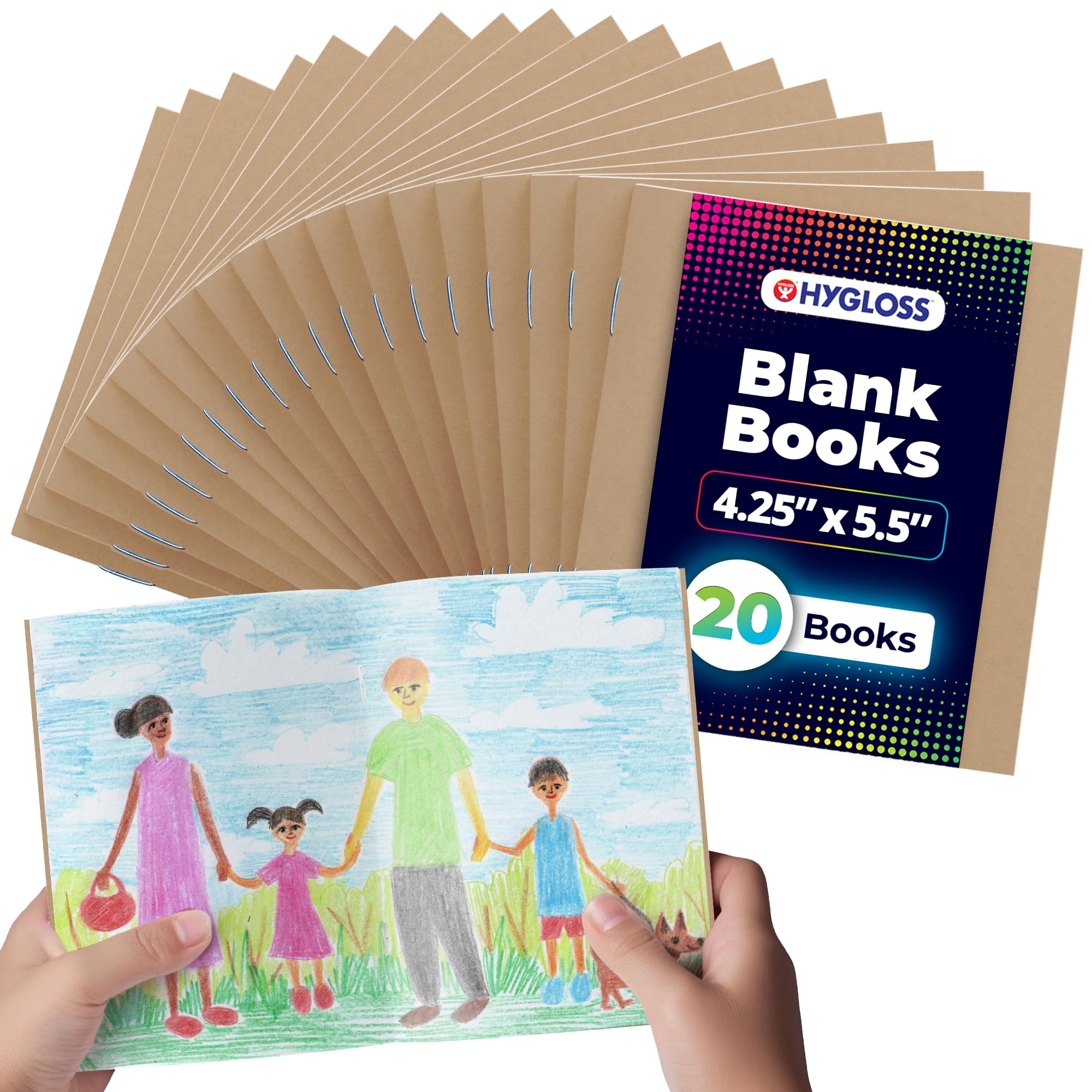 Hygloss Puste książki 4,25 x 14 cm - 20 sztuk - Kraft Color Paperback do rysowania i pisania - puste książki do dziennika, szkicowania lub sztuki i rzemiosła
