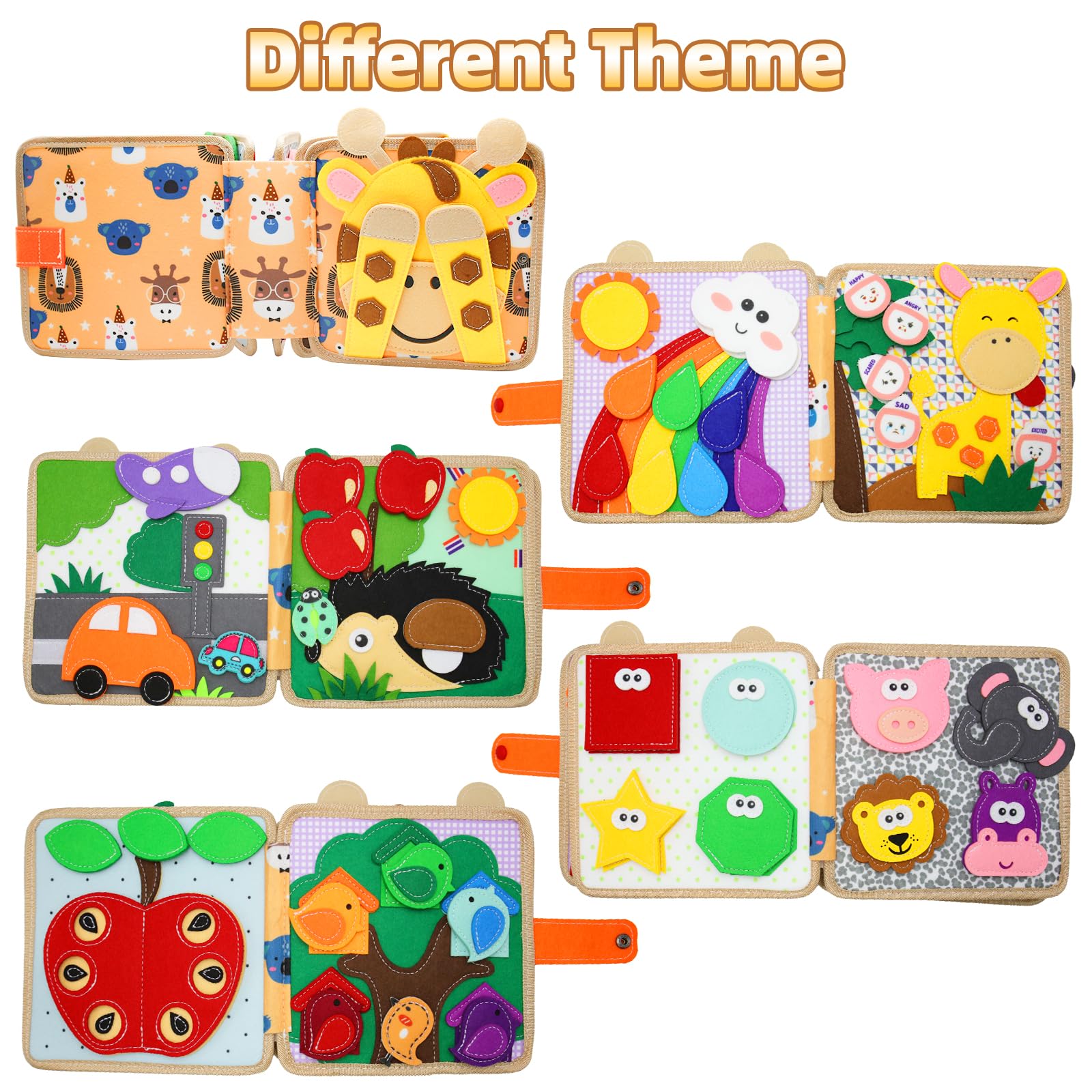 Giocattolo Busy Board in feltro morbido, libro in feltro 3D Montessori, libri per bambini in tessuto morbido, abilità motorie fini, competenze di vita, giocattolo educativo per bambini a partire da 1