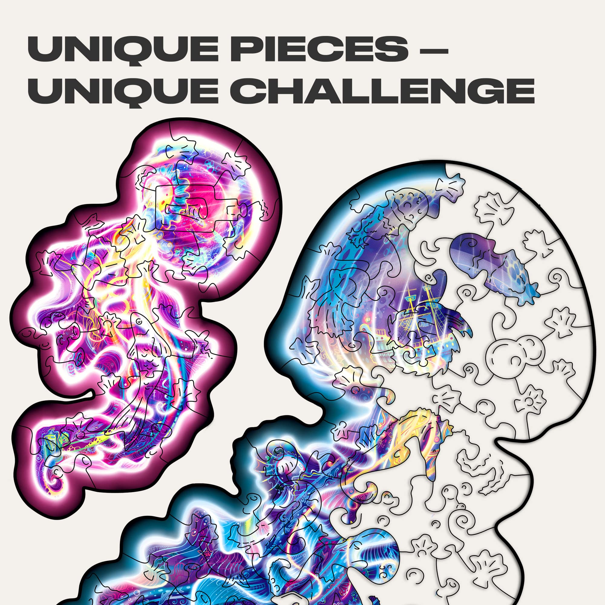 UNIDRAGON Drewniane Puzzle - Wandering Jellyfish - 100 Elementów