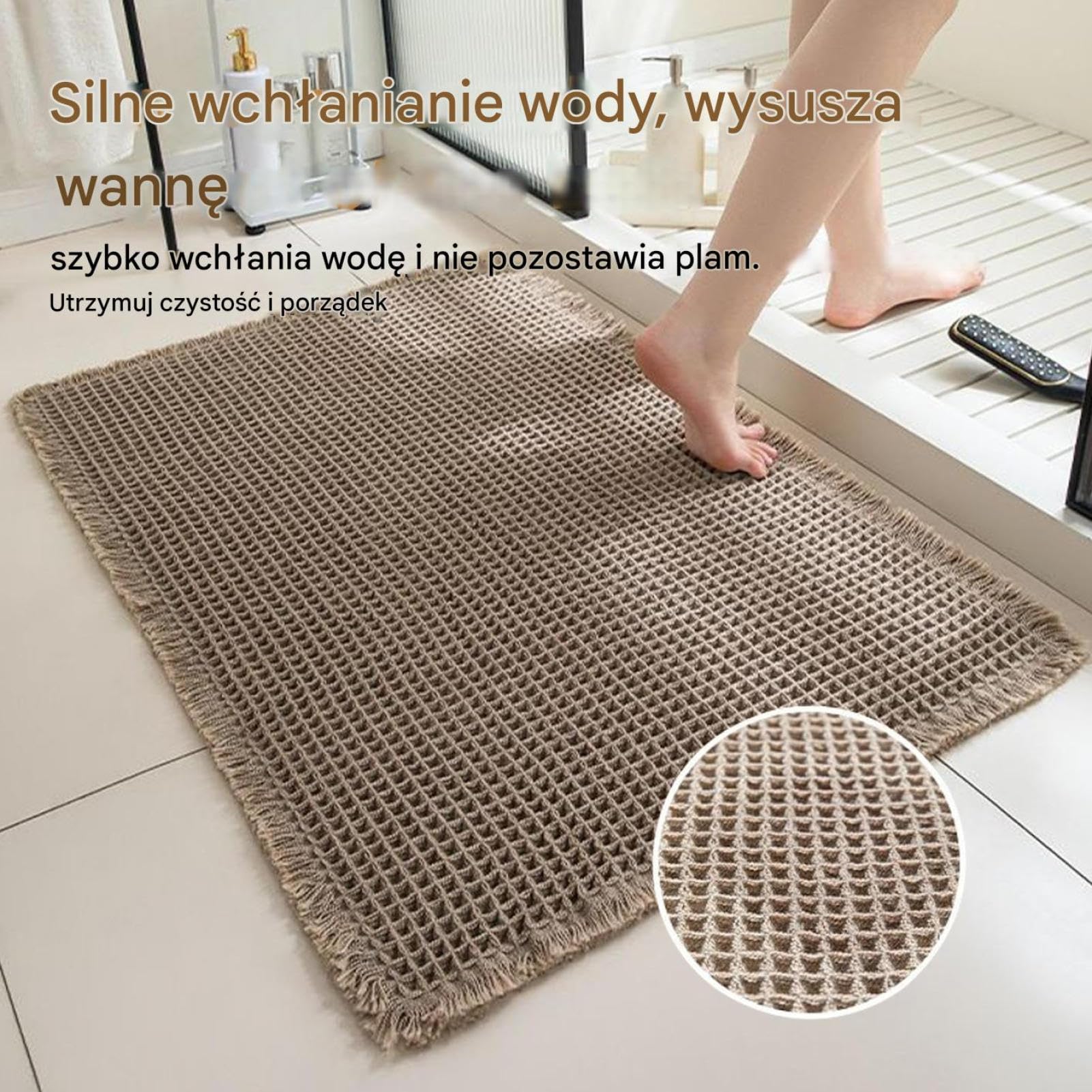 Non Slip Bathroom Rug, Bath Mat Shower Carpet, Quick Dry Waffle Design Machine Washable, Ultra Absorbent Comfort, for Home Decor for Tub Floor Kitchen Apartment Entryway and Modern Living