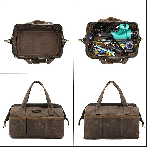 Miniatura 4 de Bolsa de herramientas, 13 pulgadas, lona encerada de 16 onzas, bolsa de herramientas resistente al agua, bolsa de herramientas con asa para