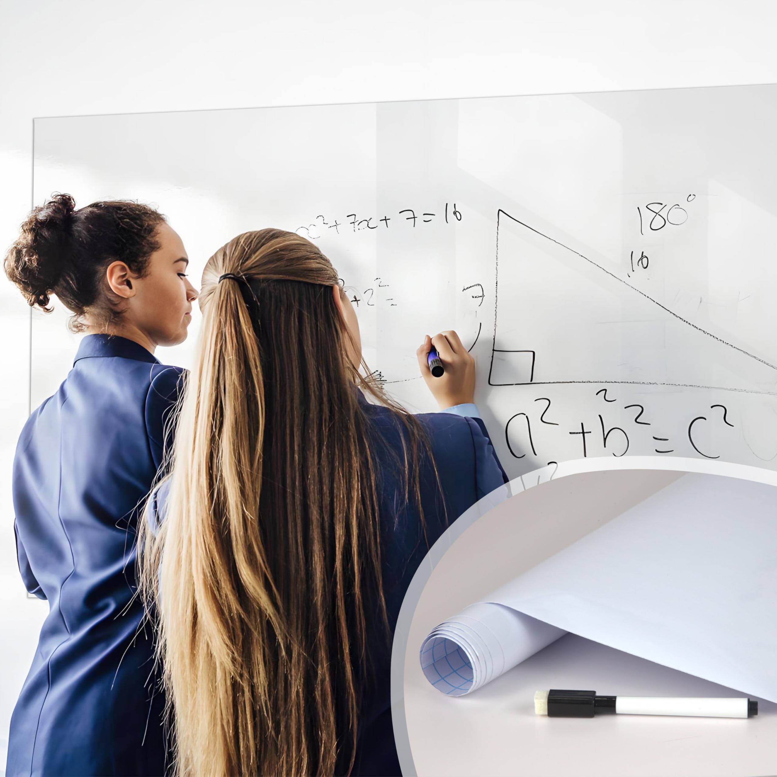 FENTIS Selbstklebender Whiteboard-Aufkleber Wandaufkleber Tafel aus Kunststoff Vinyl Aufkleber Wandkontaktpapierrolle für Heimwerken Funktioniert Schule Klassenzimmer Zuhause Büro 120x200cm