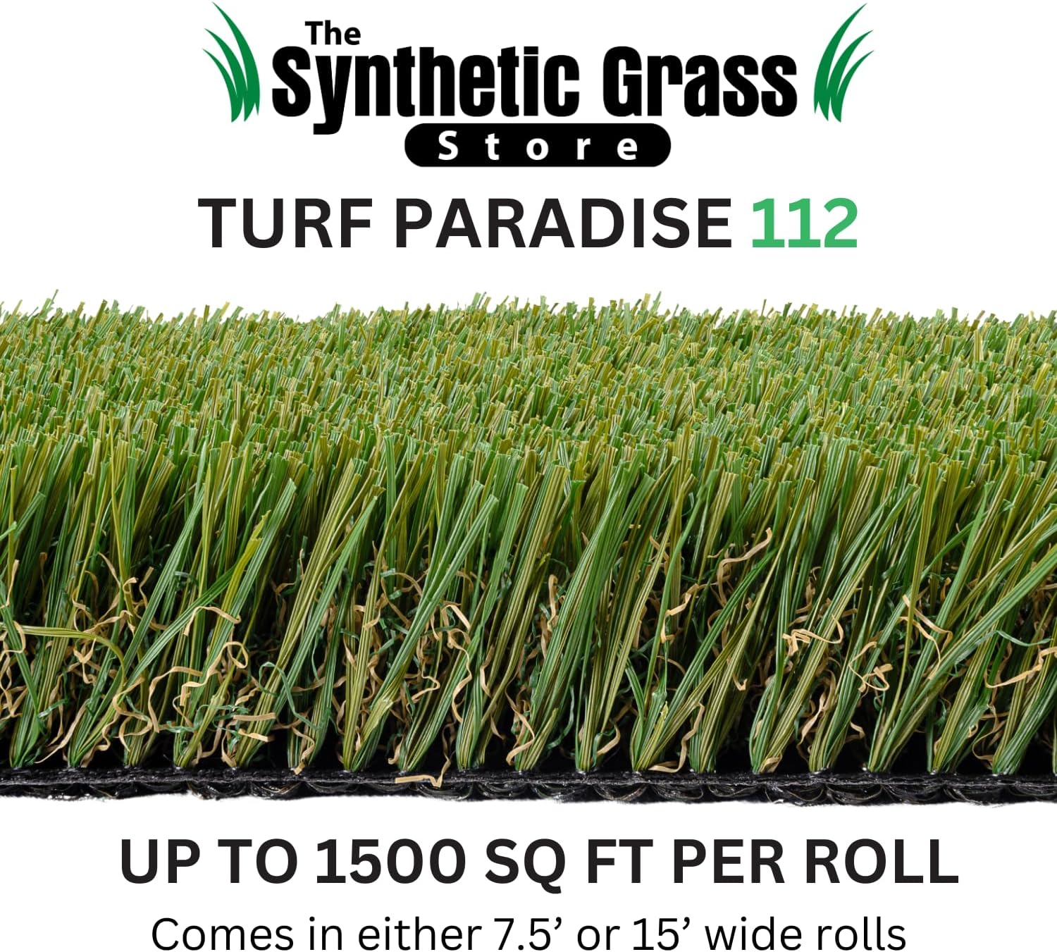 Realistic Artificial Turf Roll - Turf Paradise 112 - Use for Lawn, Patio, Camping - 15x61 FT