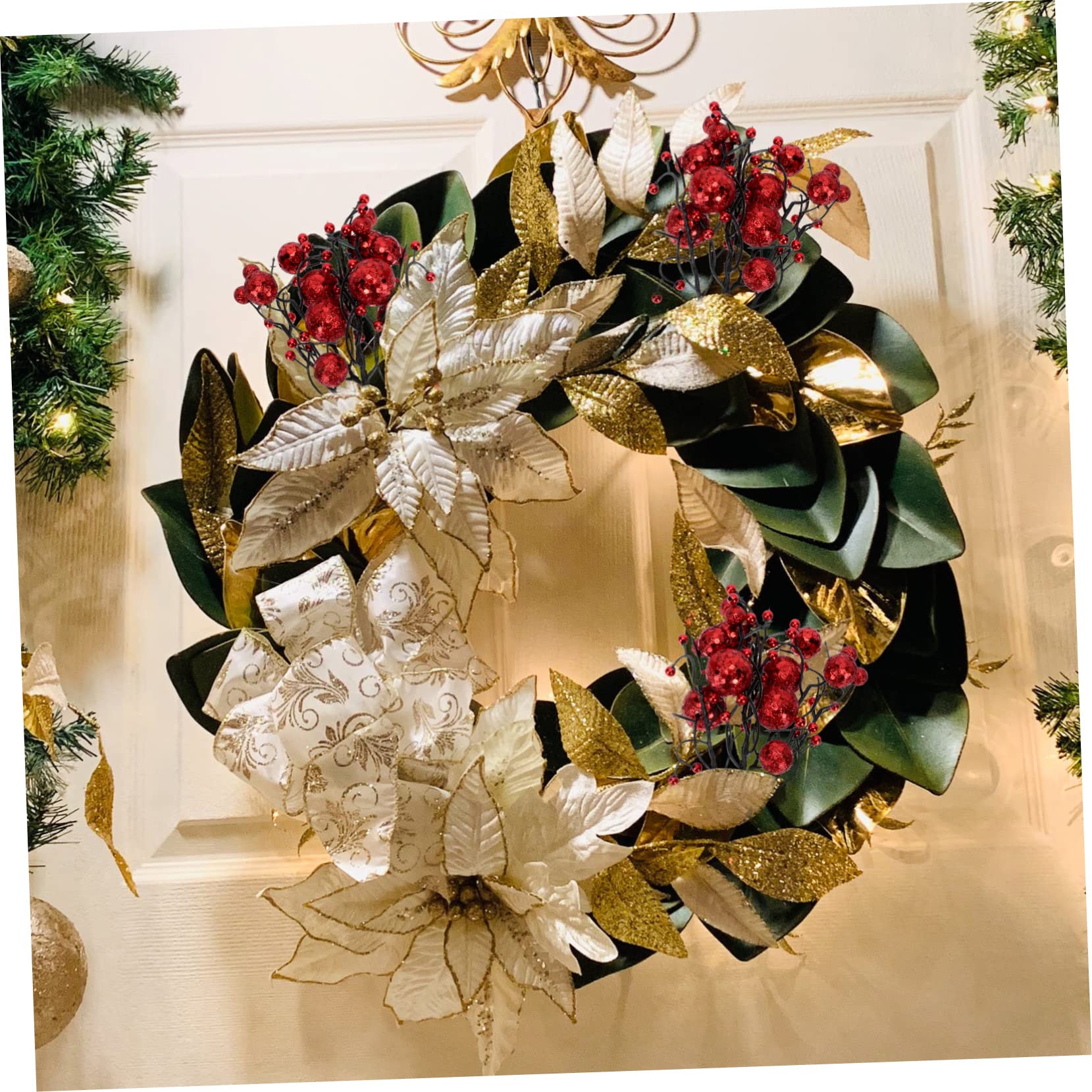MAGICLULU 3 Ensembles Boutures De Bouquets De Baies Décor De Fausse Plante Décor De Noël Scintillant Décors D'Arrangement De Noël Fausses Feuilles De Houx Fausses Baies De Houx 6 pièces * 3